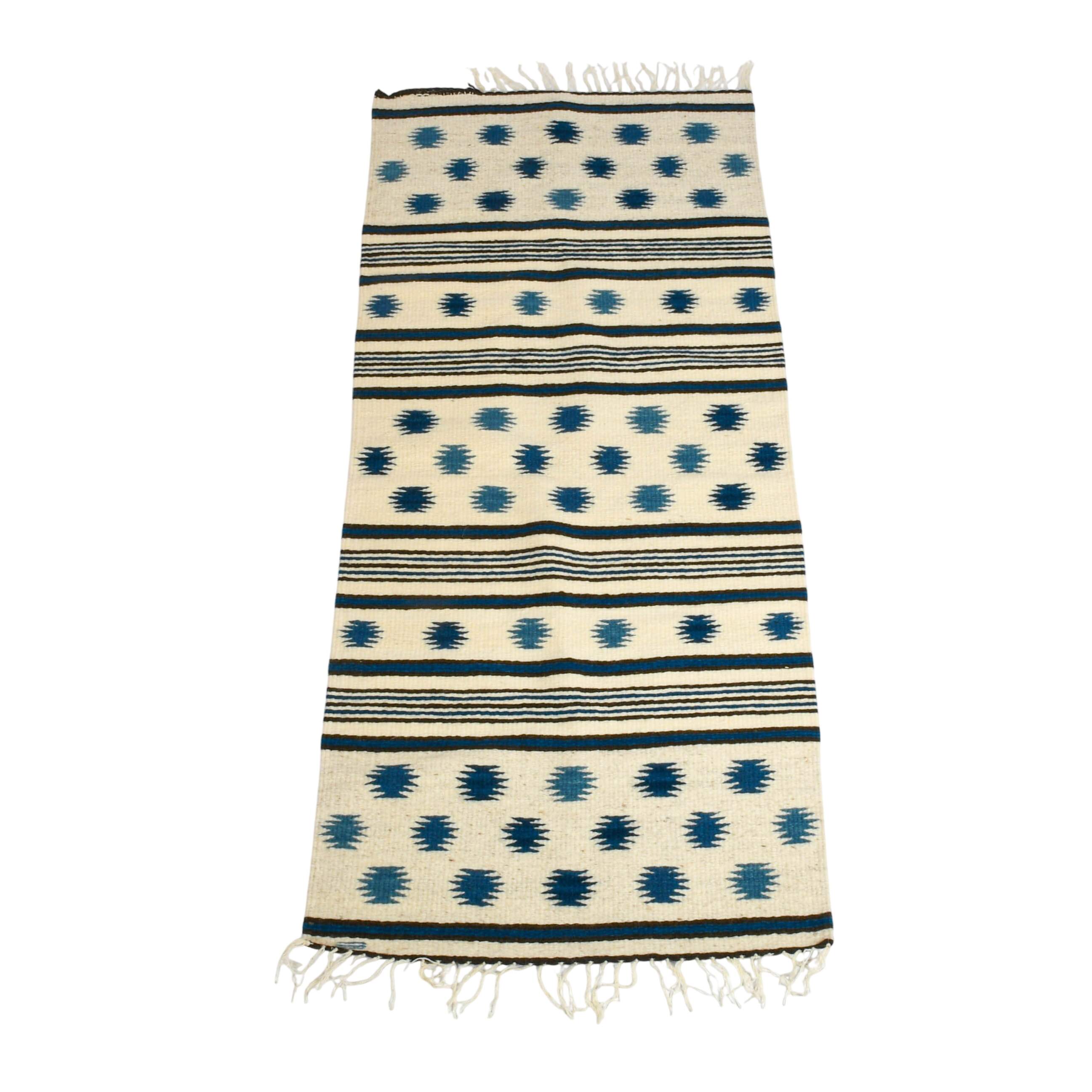 Hand-woven Navajo Blue and White Wool Star Rug-1
