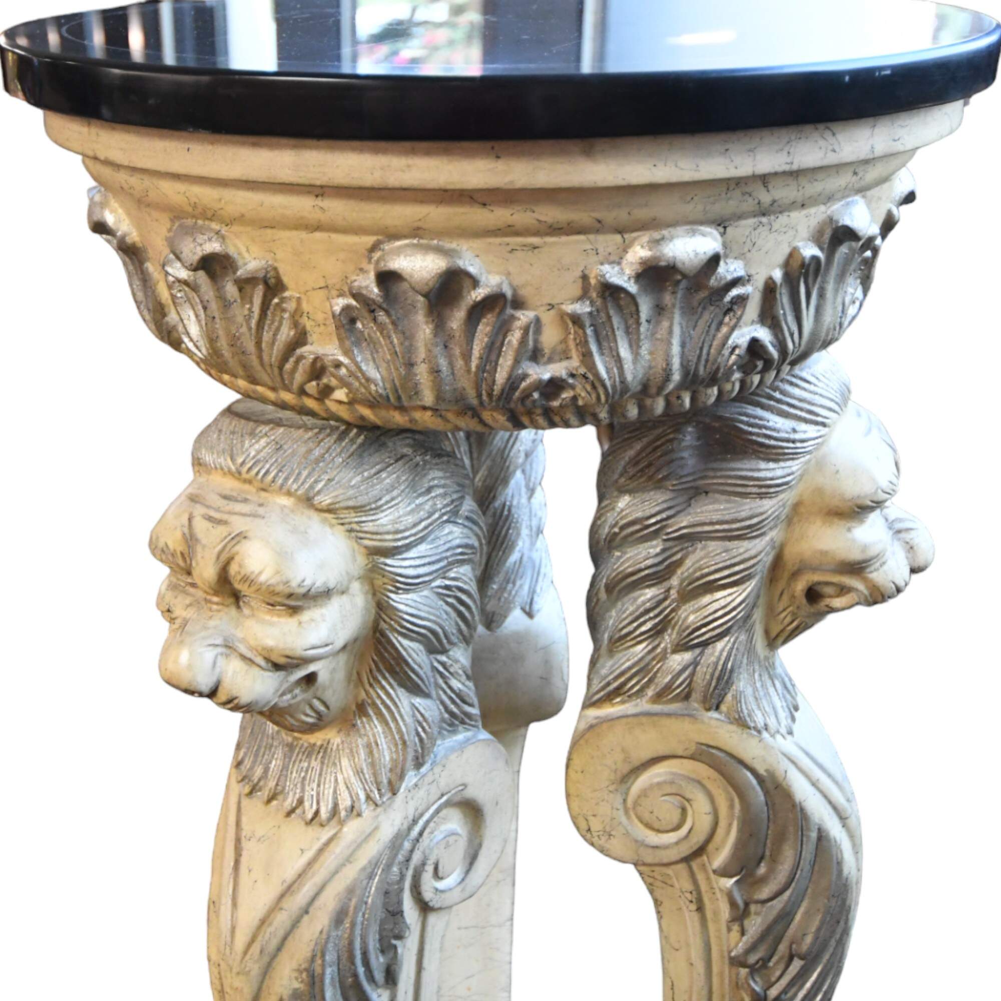 Black Stone Top Carved Lions Pedestal Table-5