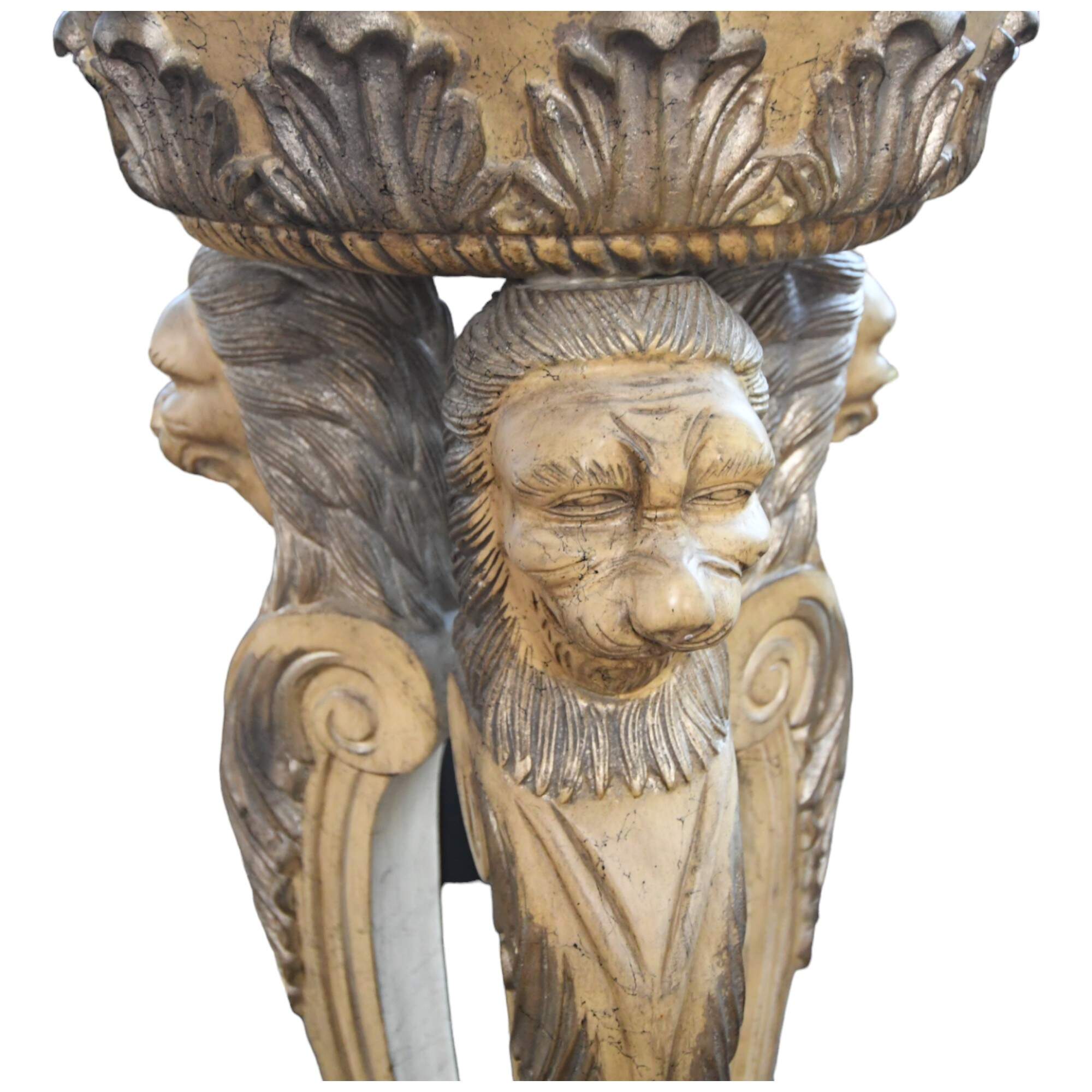 Black Stone Top Carved Lions Pedestal Table-4