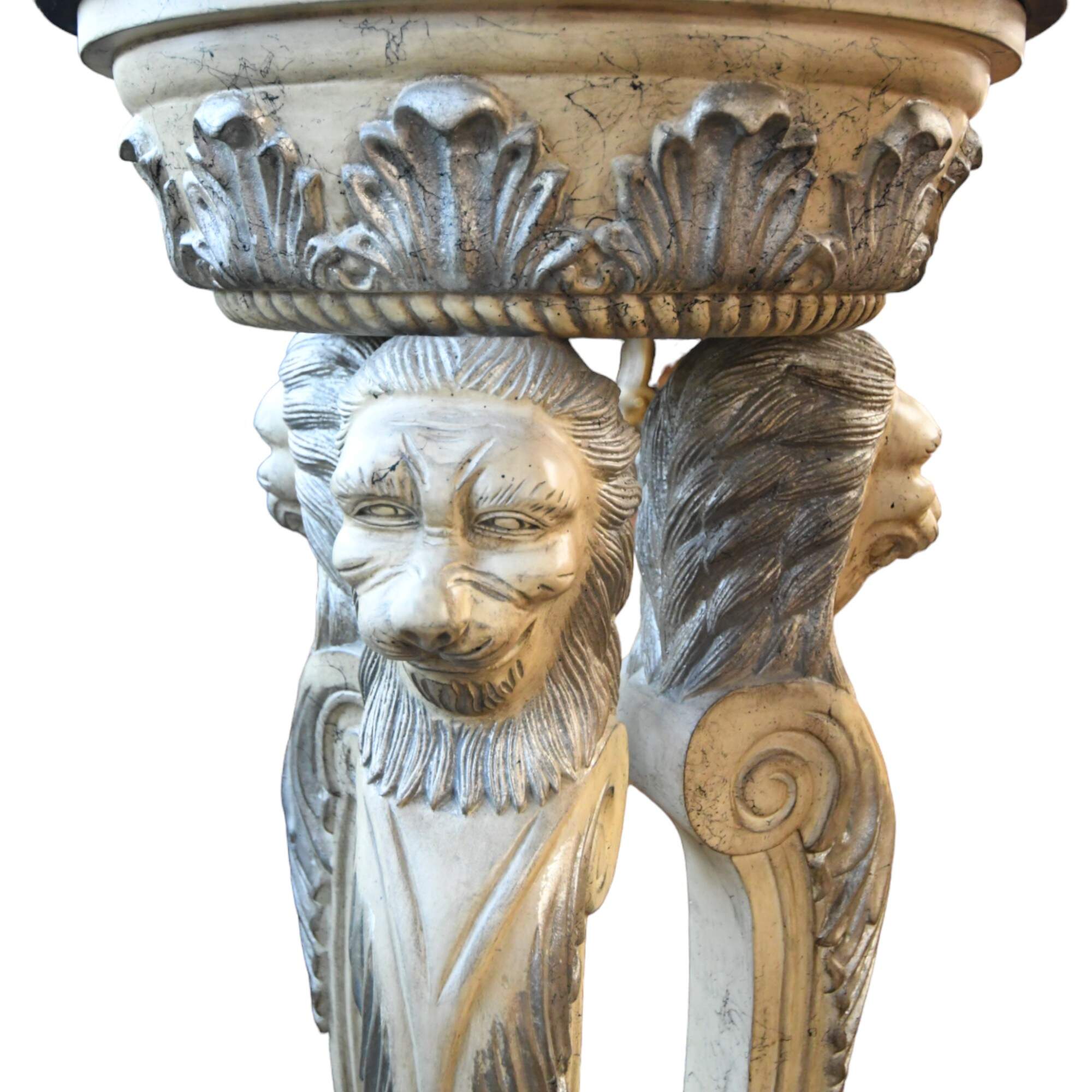 Black Stone Top Carved Lions Pedestal Table-2