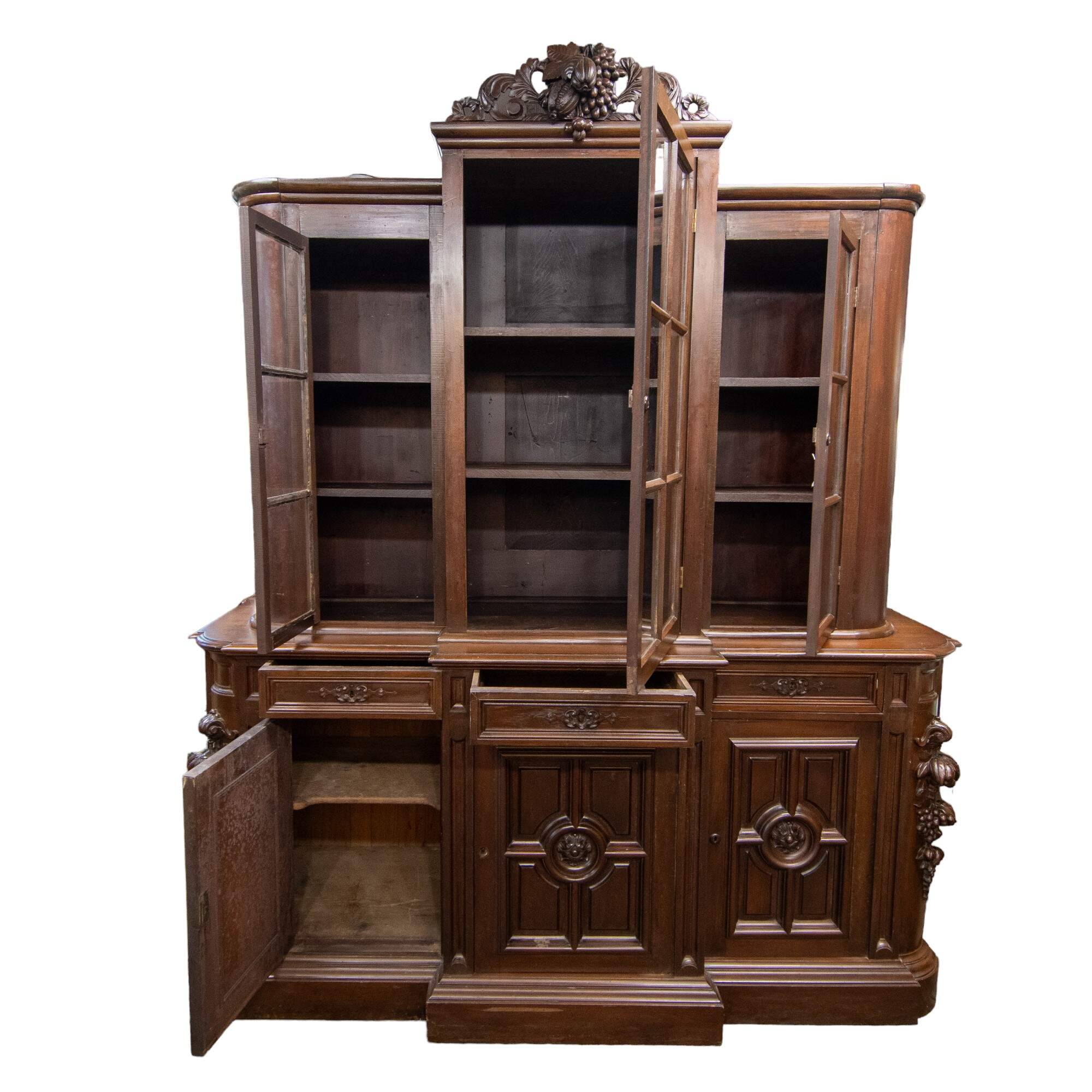 Antique Victorian Hand Carved China Cabinet-2