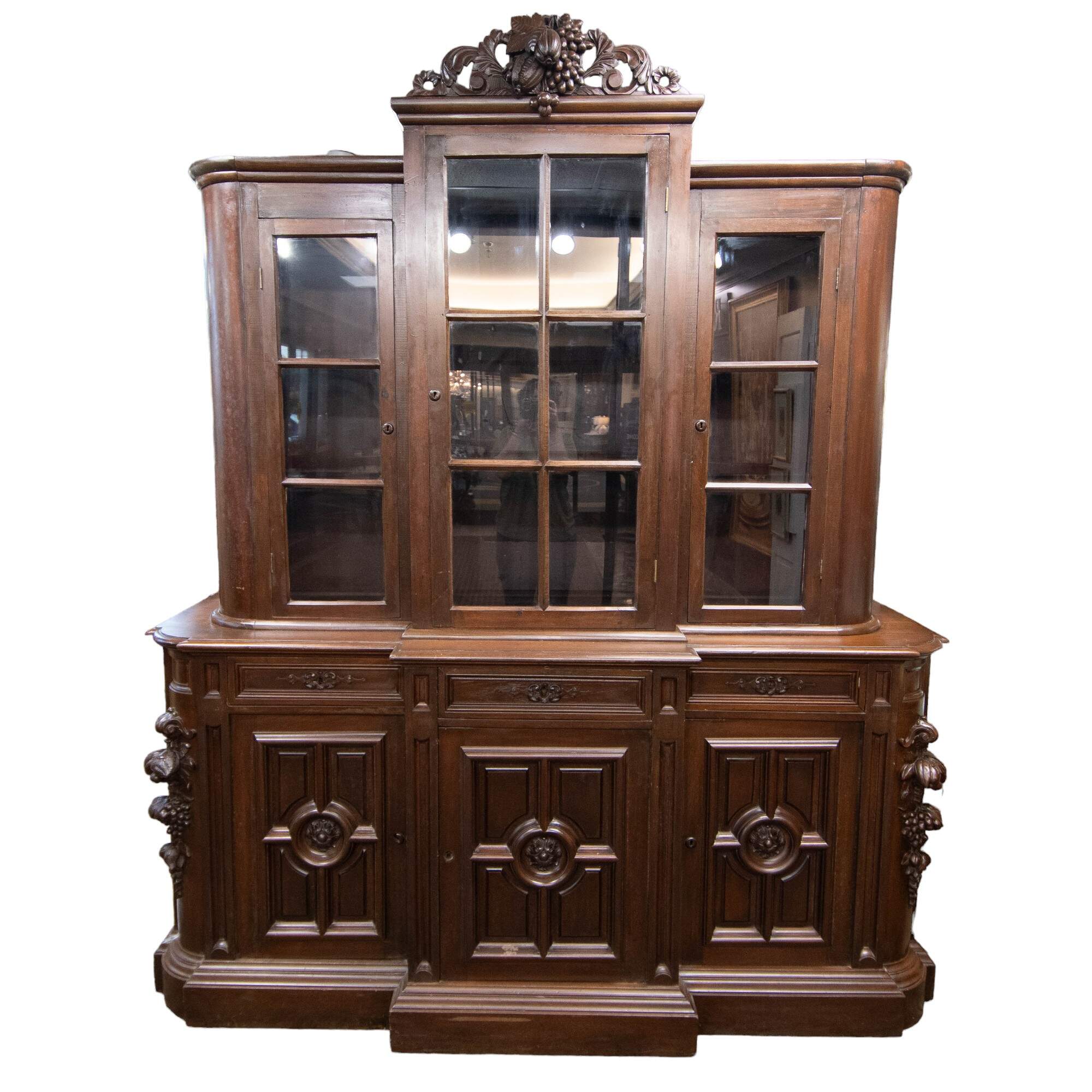 Antique Victorian Hand Carved China Cabinet-1