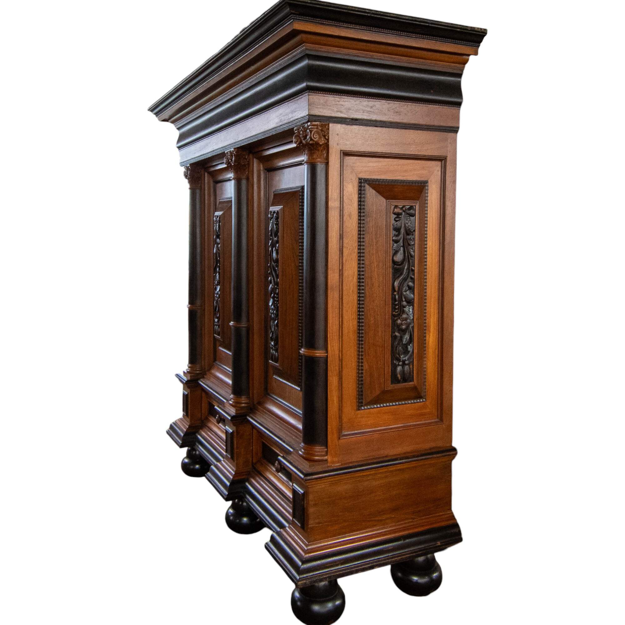 Antique Dutch Kussenkast Baroque Mahogany and Painted Black Cupboard-4