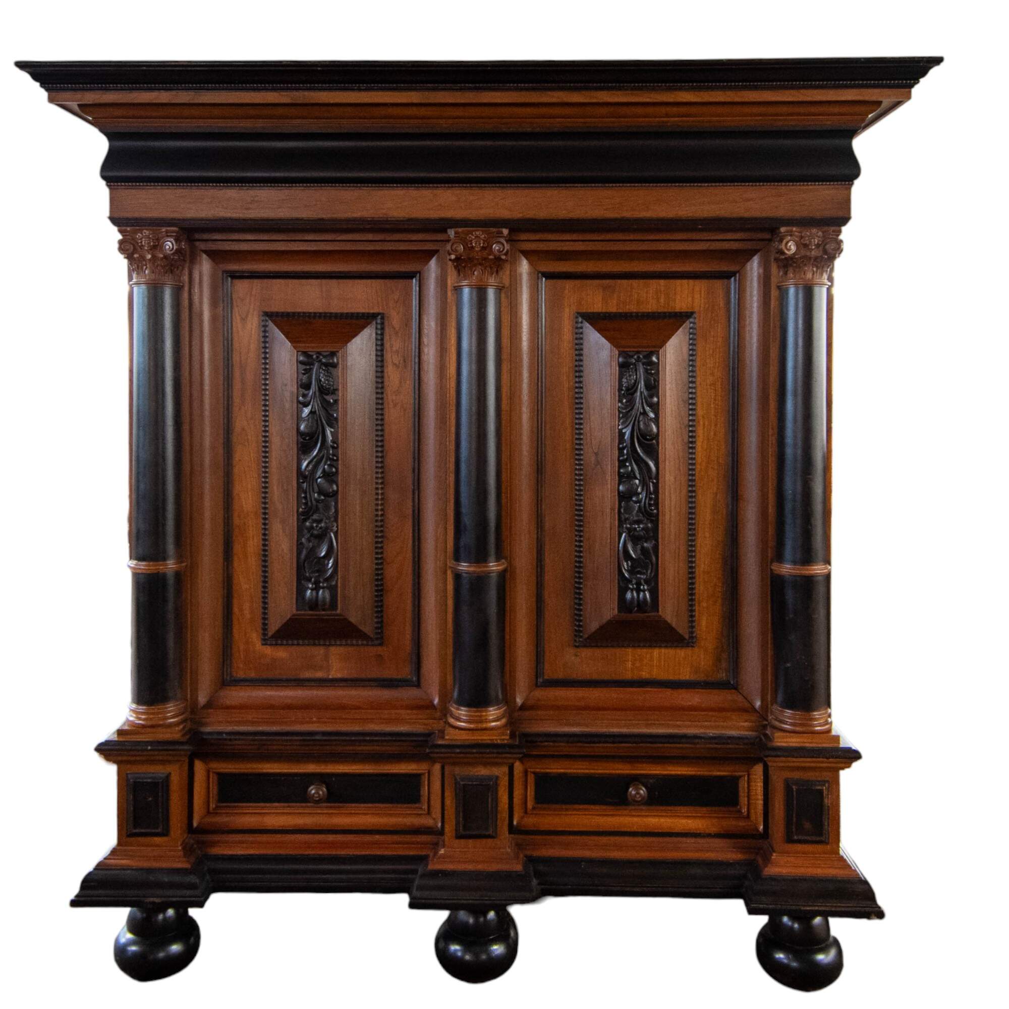 Antique Dutch Kussenkast Baroque Mahogany and Painted Black Cupboard-1
