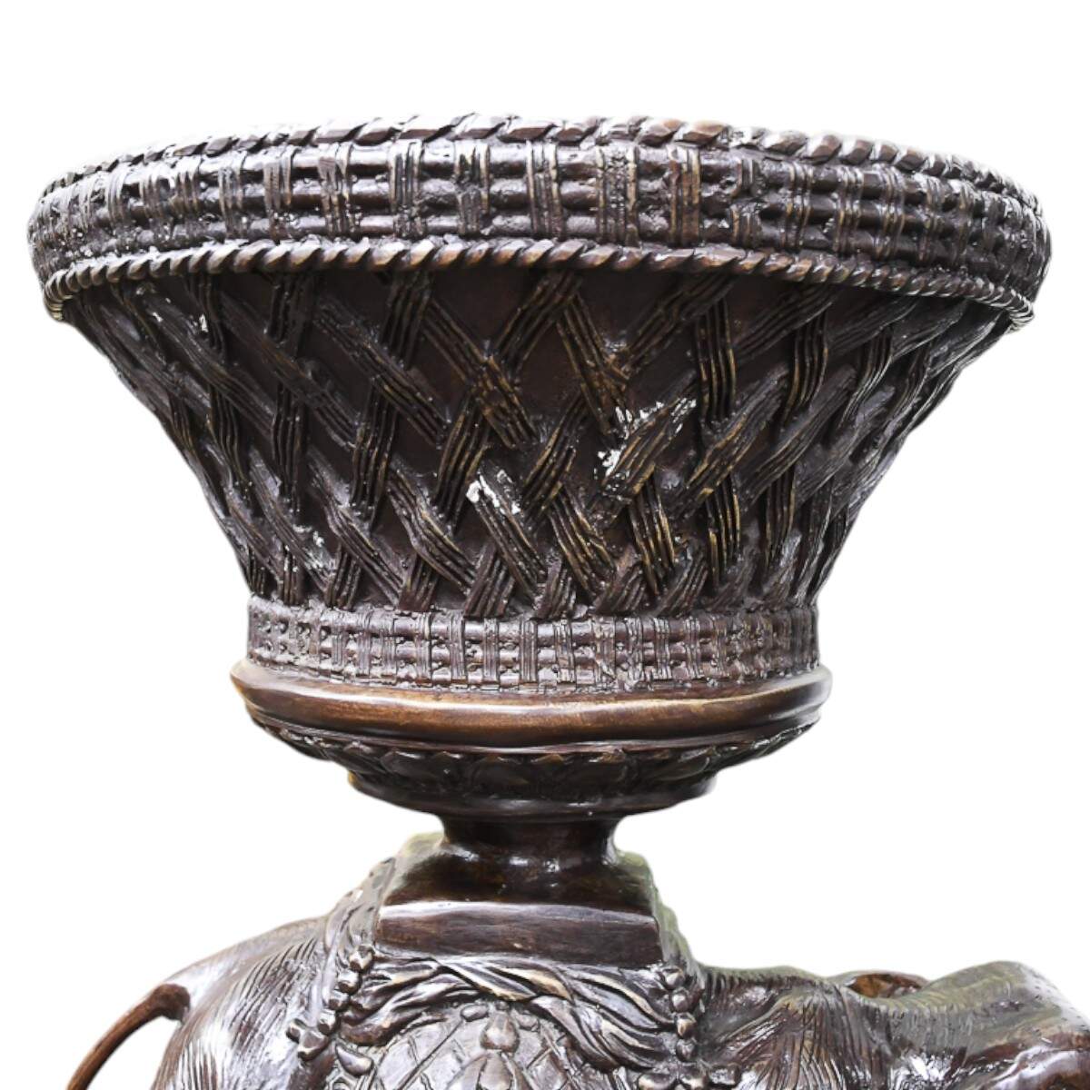 Bronze Elephant and Woven Basket Planter-6