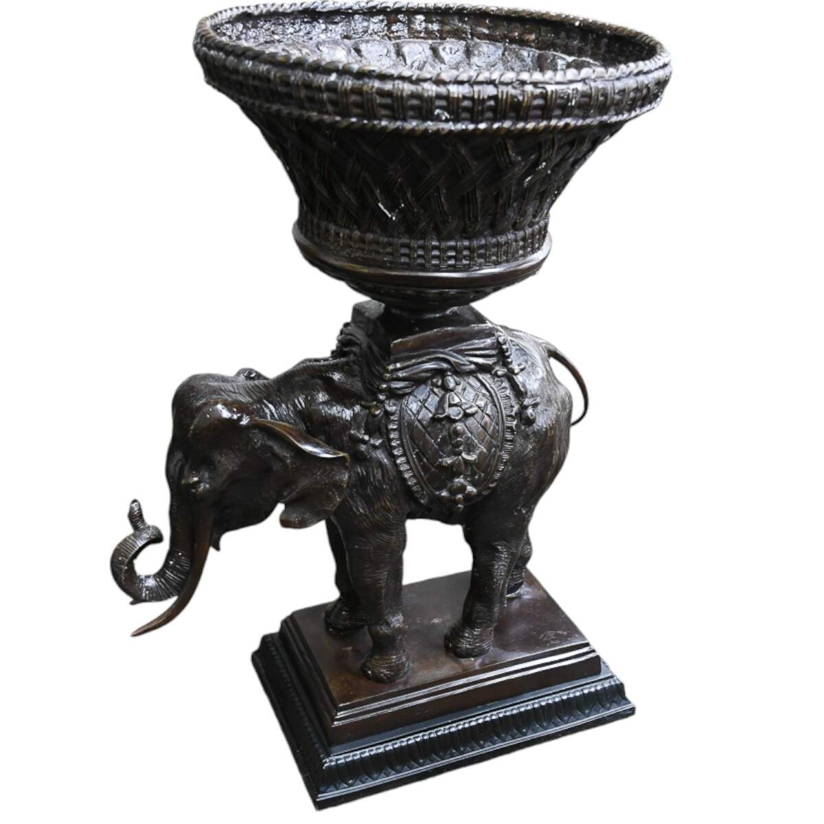 Bronze Elephant and Woven Basket Planter-5