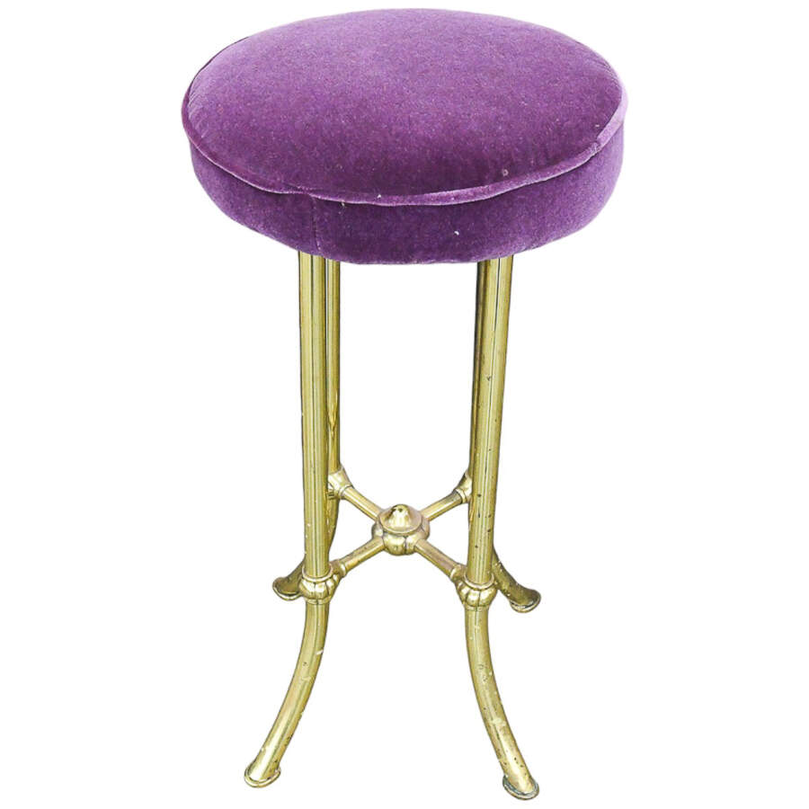 Individual Round Purple Velvet and Brass Barstool-11