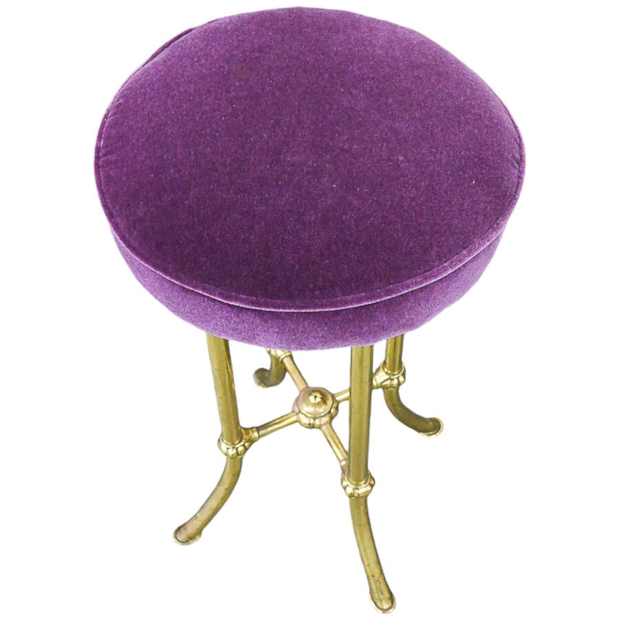 Individual Round Purple Velvet and Brass Barstool-10