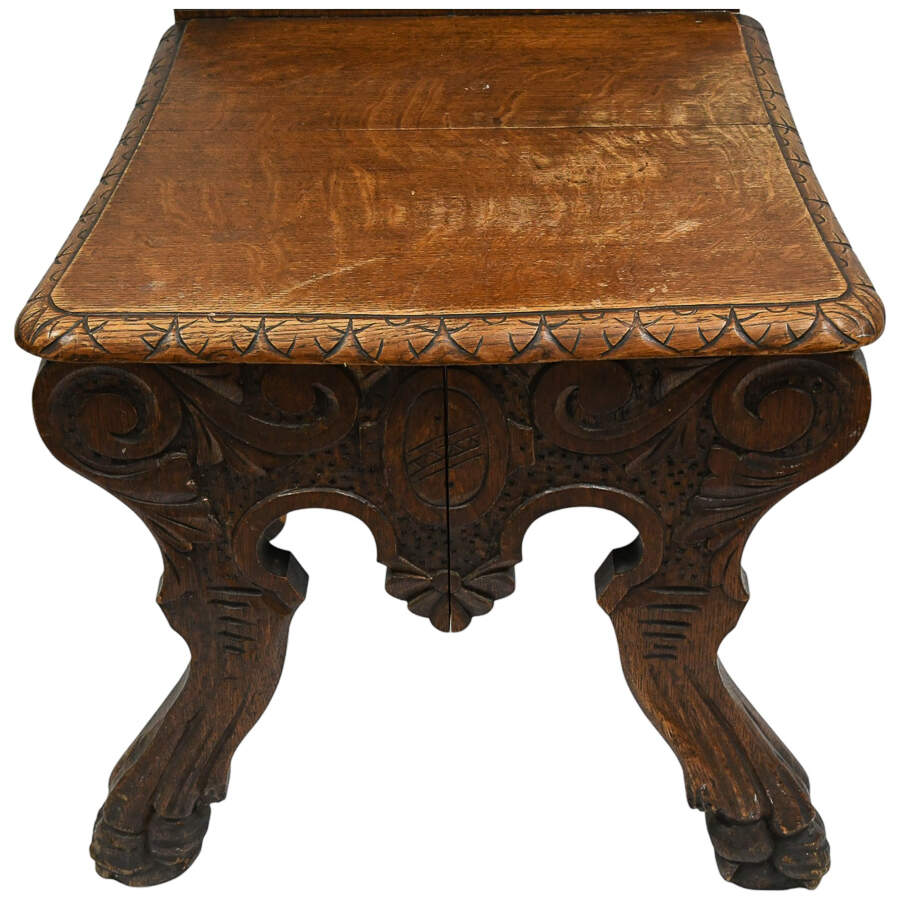 Antique Handcrafted Oak Sgabello Griffon Hall Chair-7