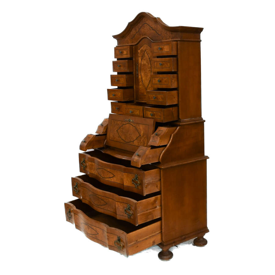 Antique Inlaid Baroque Walnut and Burl Tabernacle Secretary-5