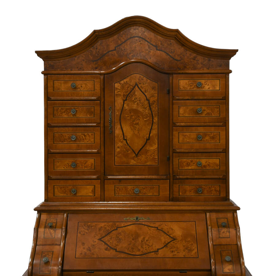 Antique Inlaid Baroque Walnut and Burl Tabernacle Secretary-2