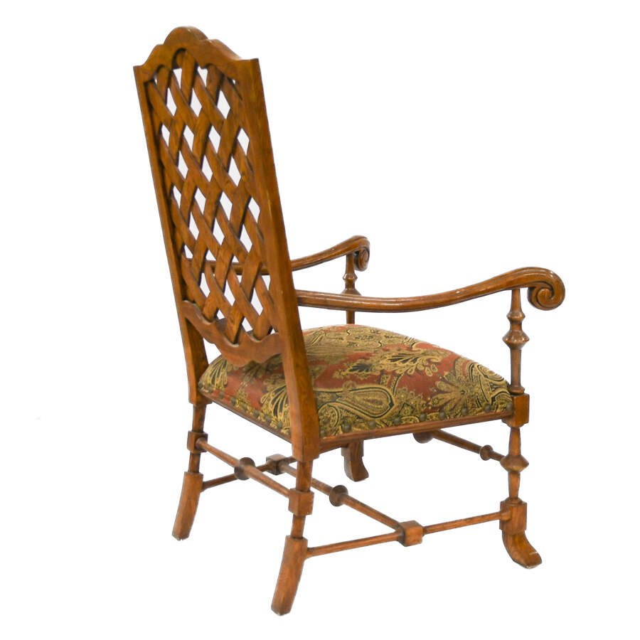 Pair Walnut Fireside High Back- Long Arm Chairs-7