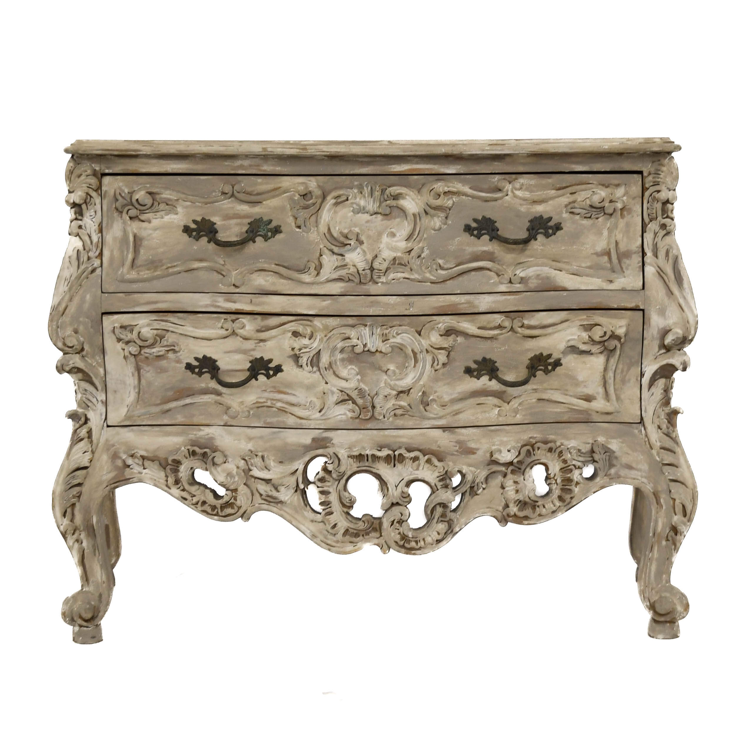 Antique Distressed Painted Serpentine Dresser-1