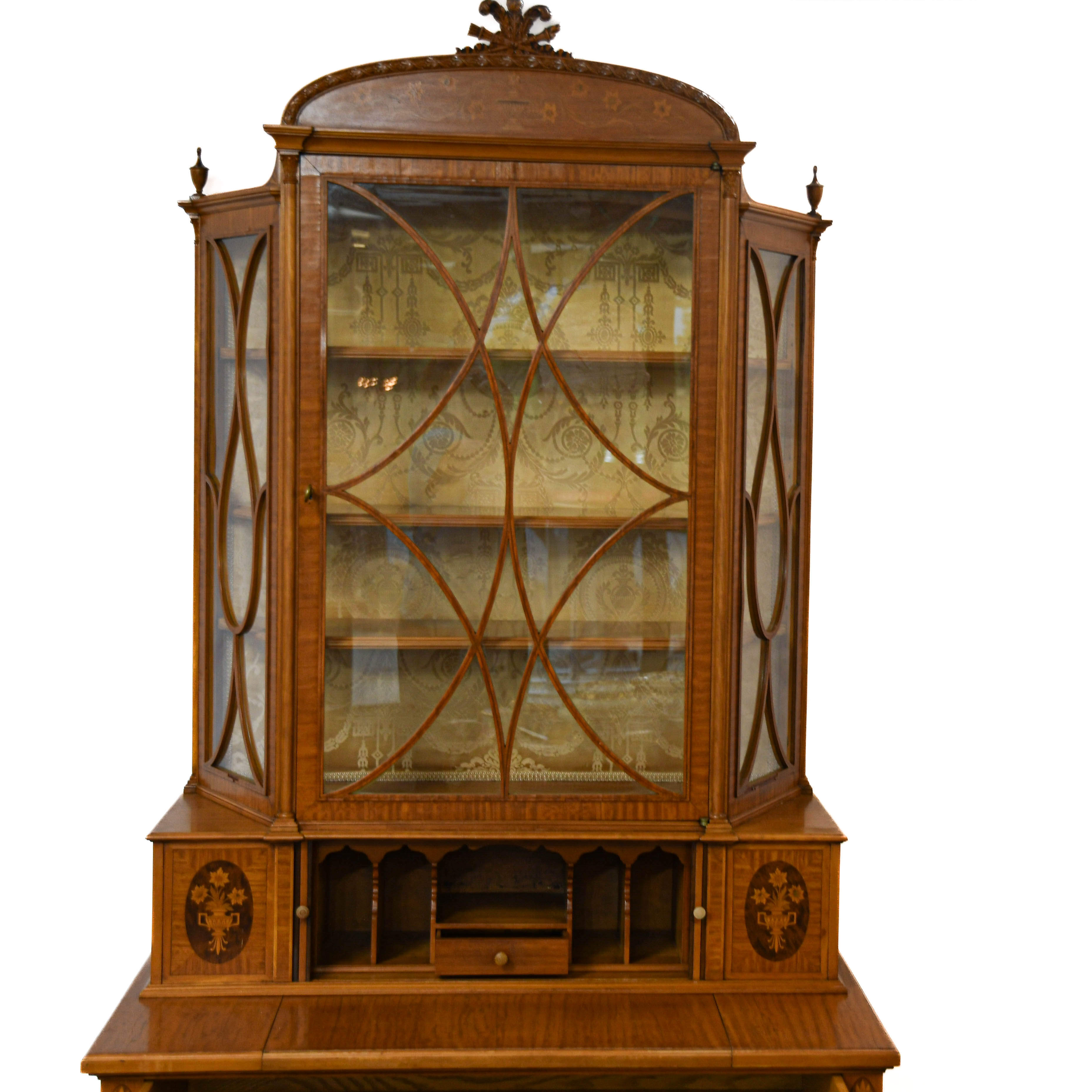 Sheraton Satinwood Inlaid Display Cabinet Desk-3