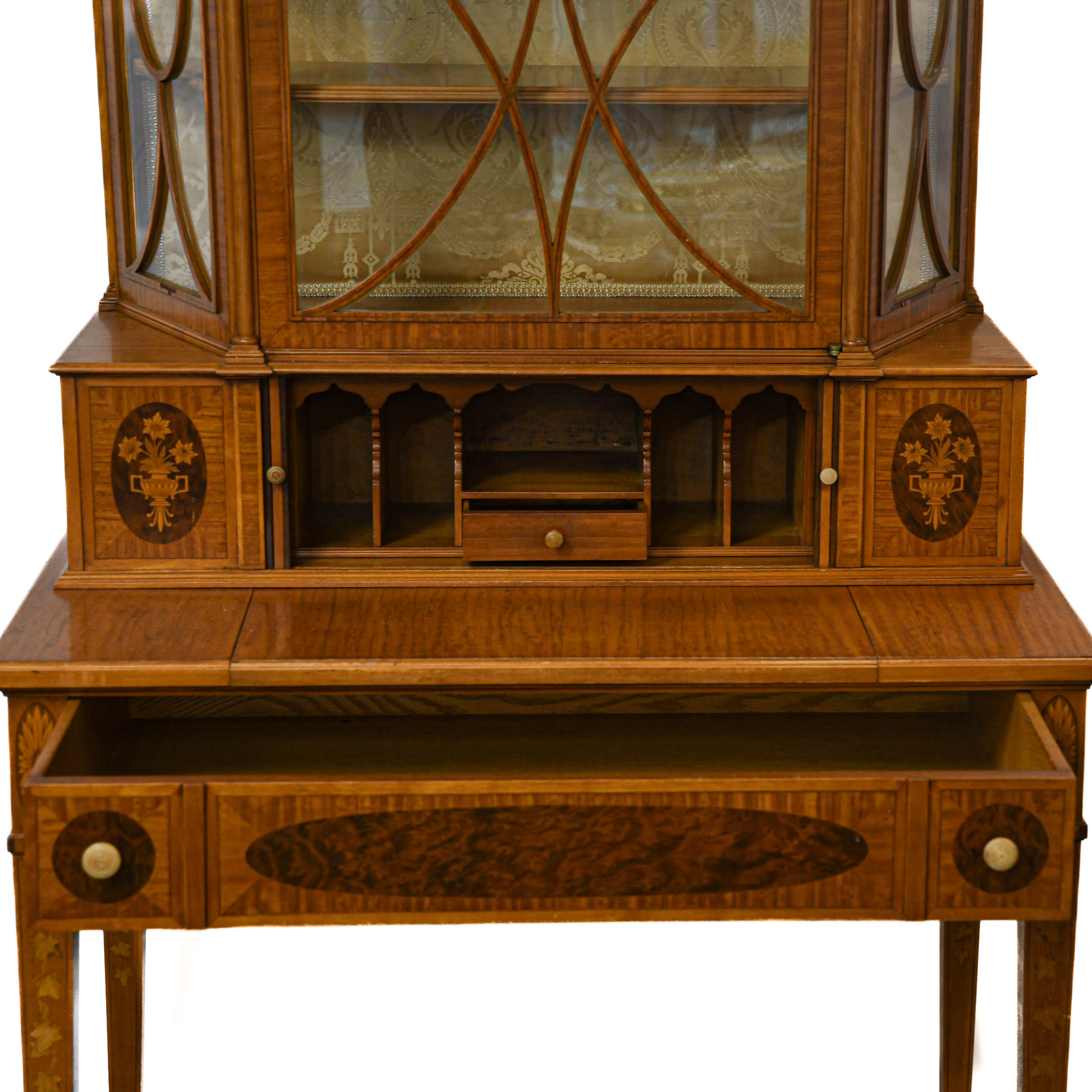 Sheraton Satinwood Inlaid Display Cabinet Desk-2