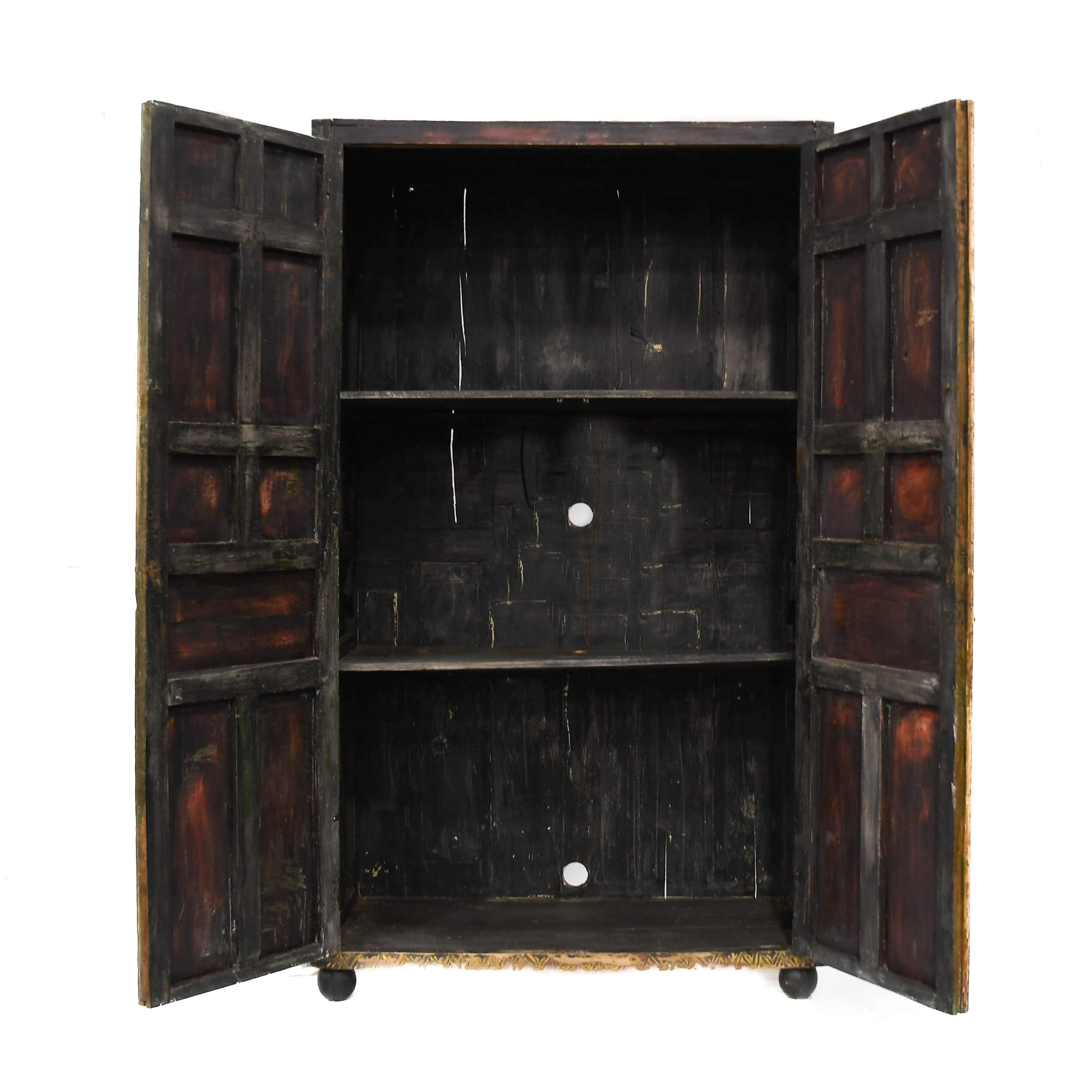 Antique Rustic Red and Black Cabinet-5