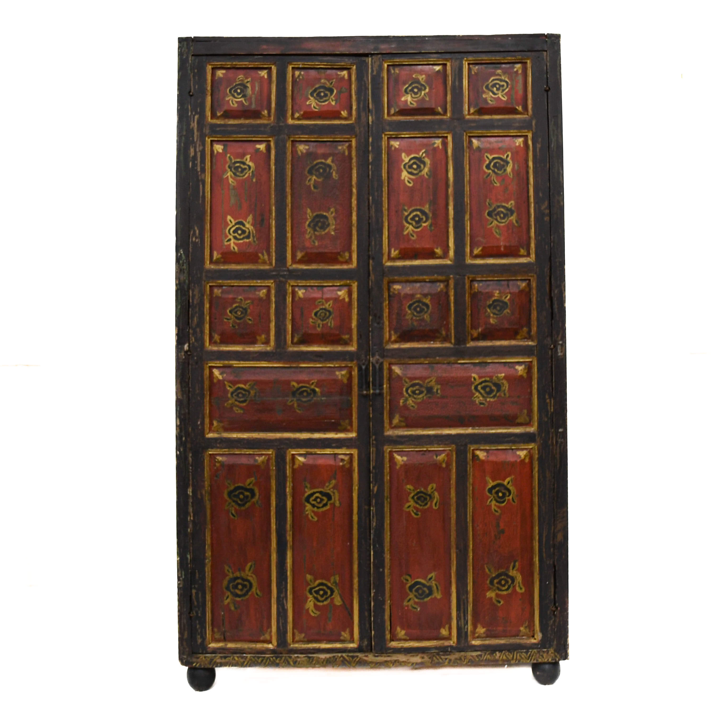 Antique Rustic Red and Black Cabinet-1