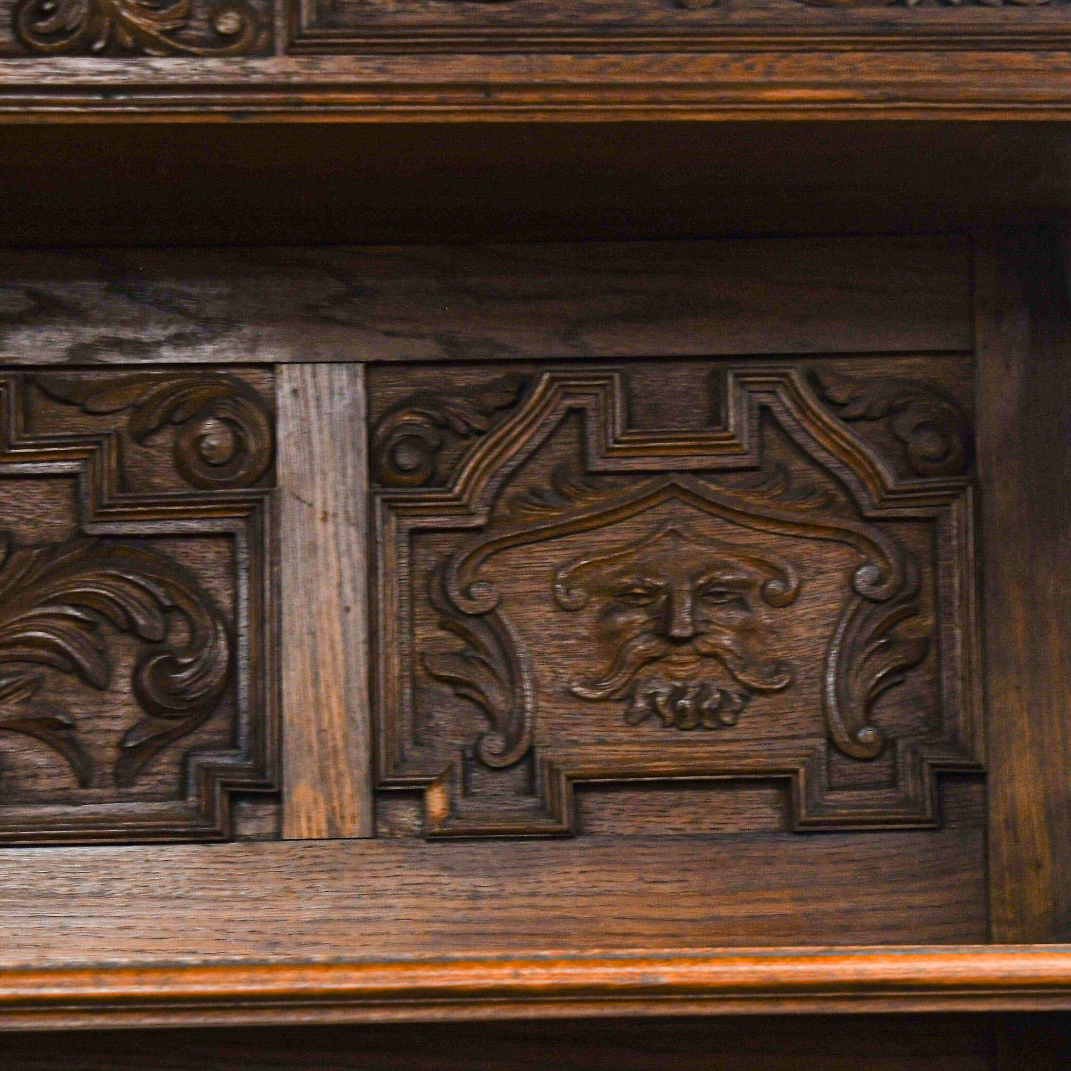 Antique George Fleet and Co. Hand-carved Oak Buffet Server Cabinet-5