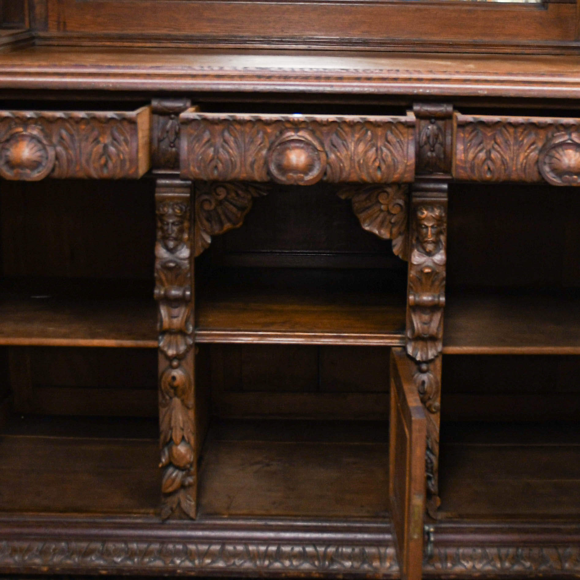 Antique George Fleet and Co. Hand-carved Oak Buffet Server Cabinet-3