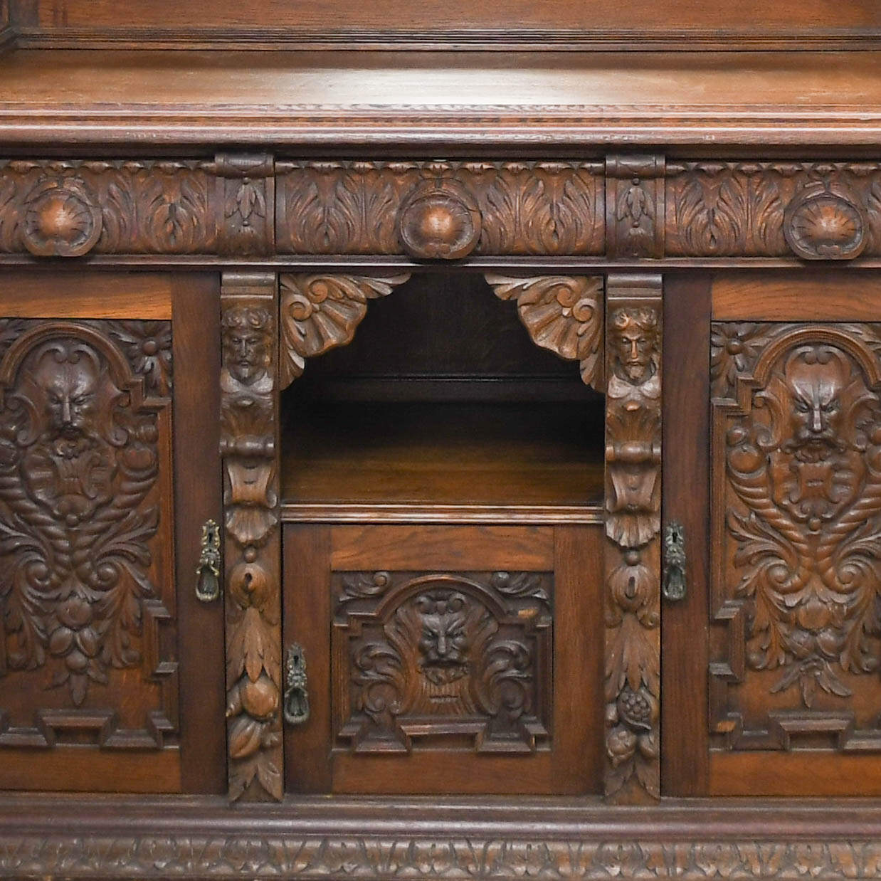 Antique George Fleet and Co. Hand-carved Oak Buffet Server Cabinet-2