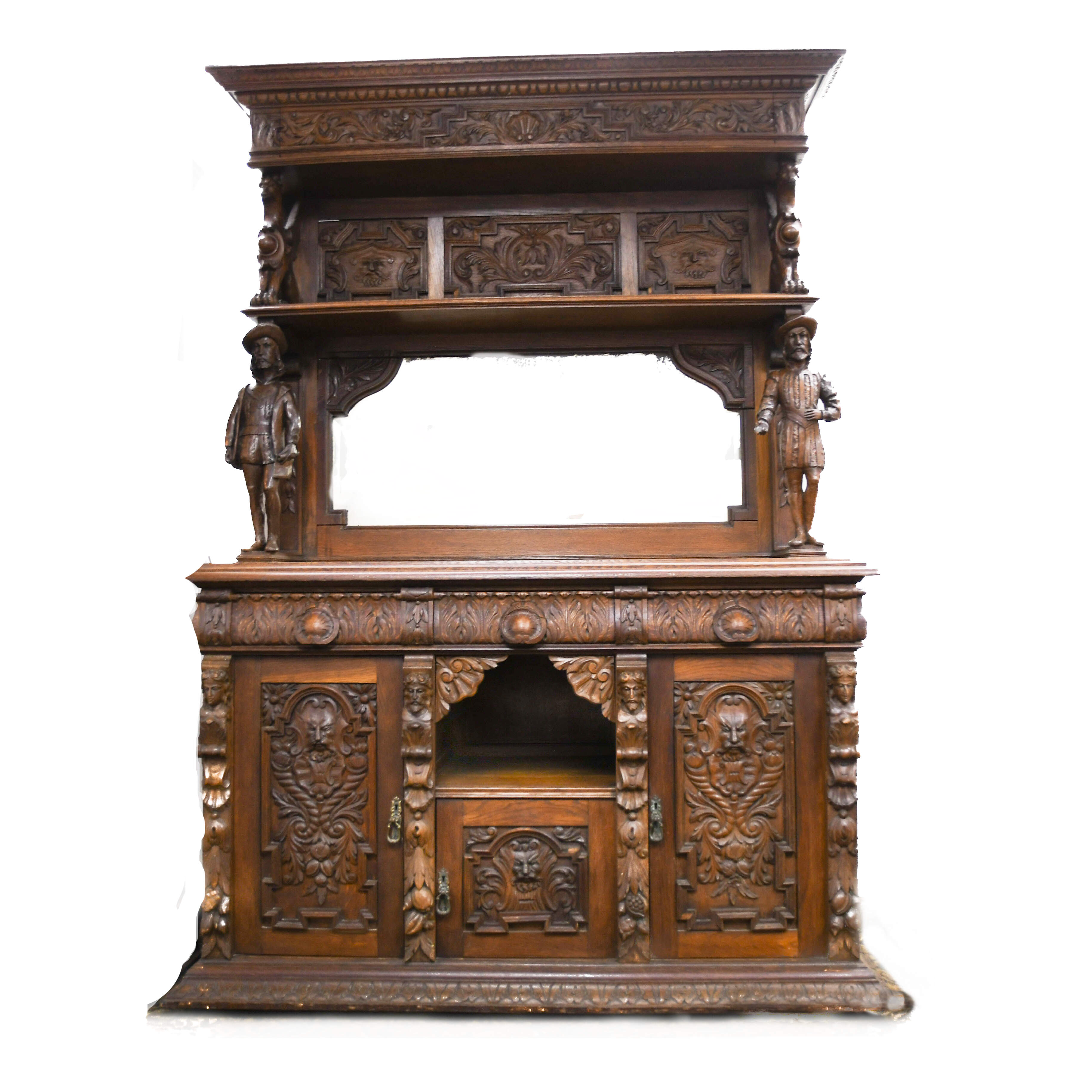 Antique George Fleet and Co. Hand-carved Oak Buffet Server Cabinet-1