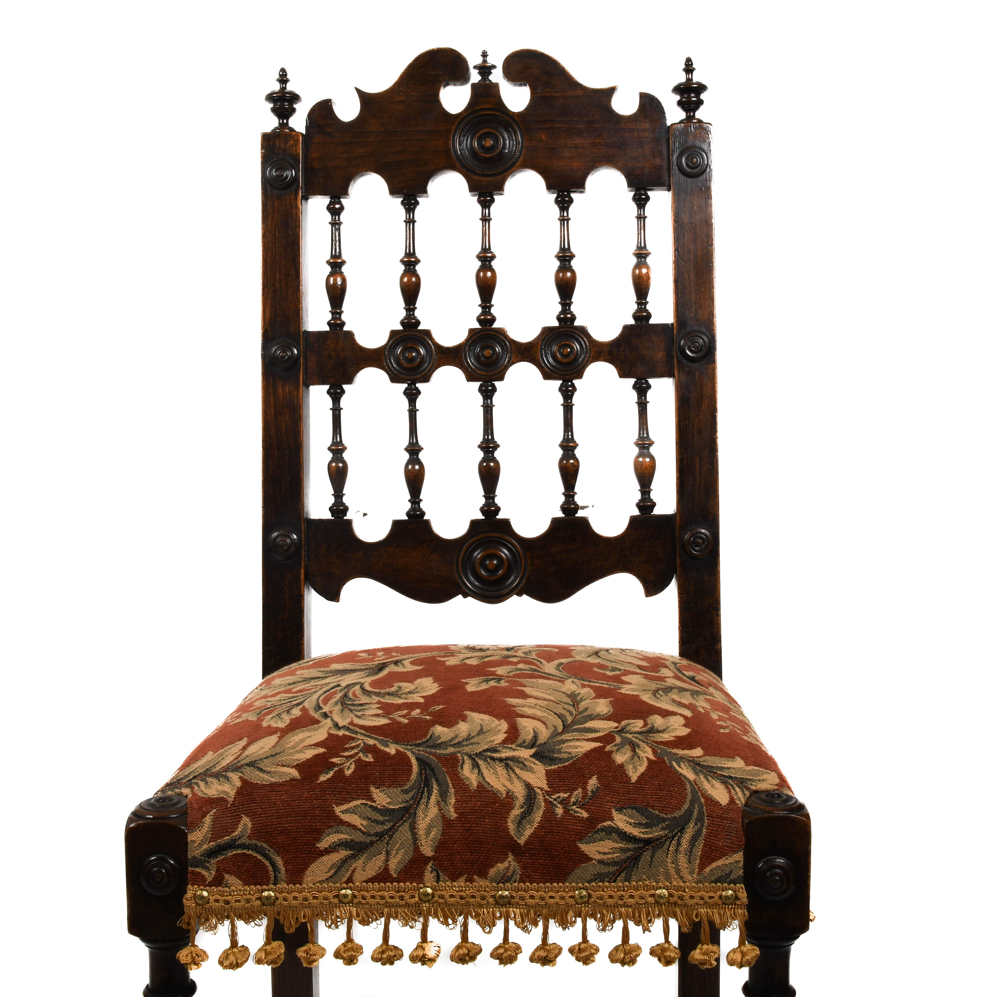 Antique Pair of French Walnut Spindle Country Chairs-5
