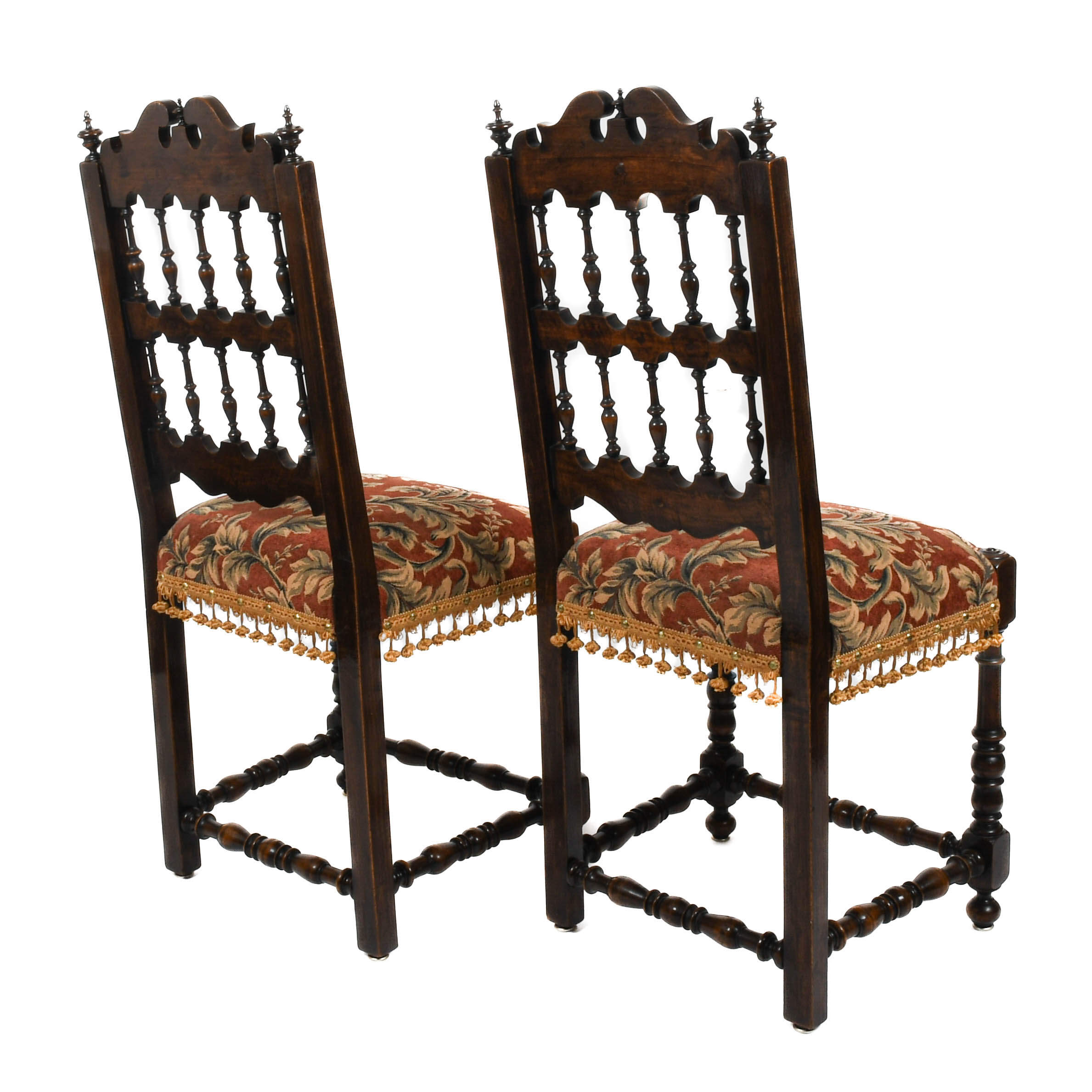 Antique Pair of French Walnut Spindle Country Chairs-4