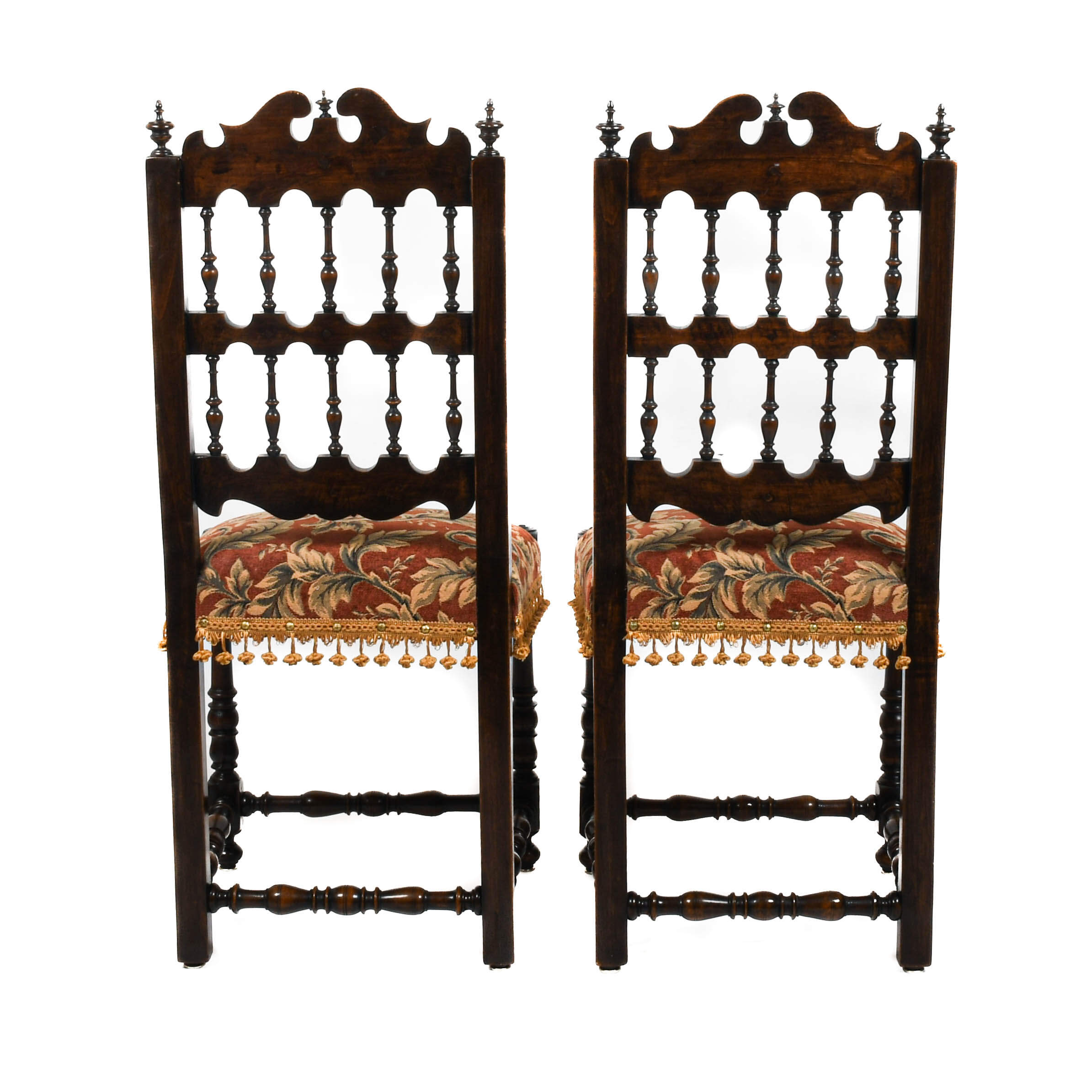 Antique Pair of French Walnut Spindle Country Chairs-3