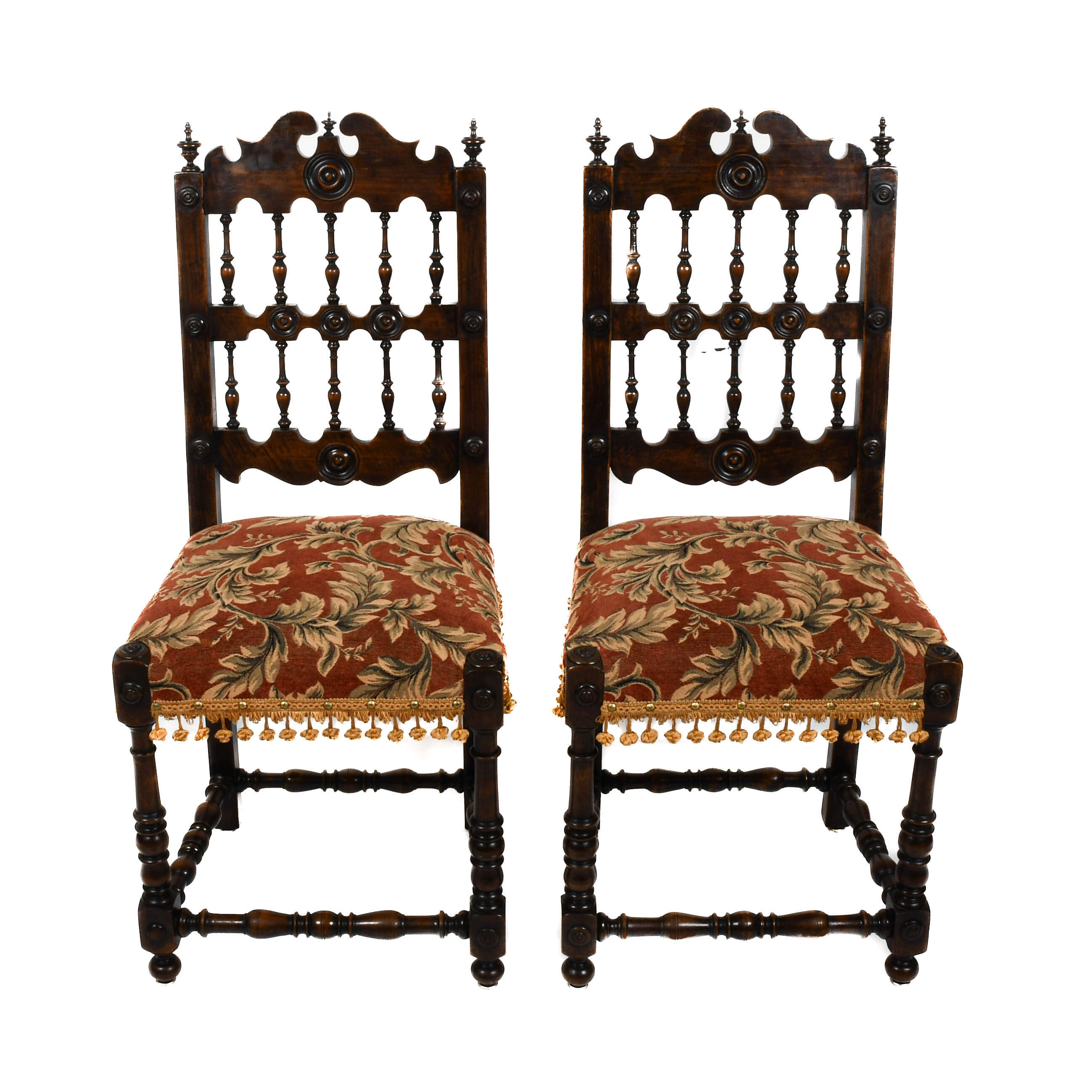 Antique Pair of French Walnut Spindle Country Chairs-1