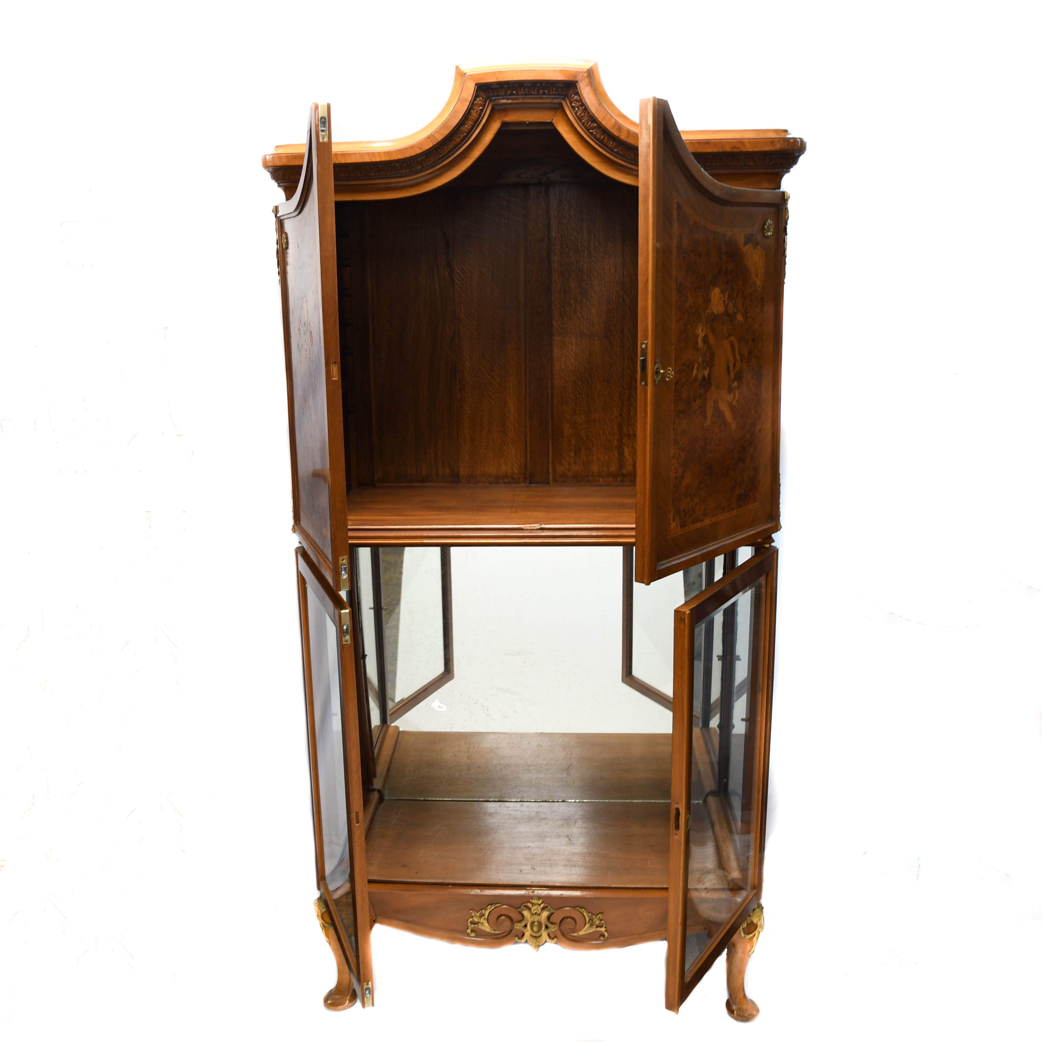 Louis XVI-Style Cherub Marquetry Vitrine Cabinet-2