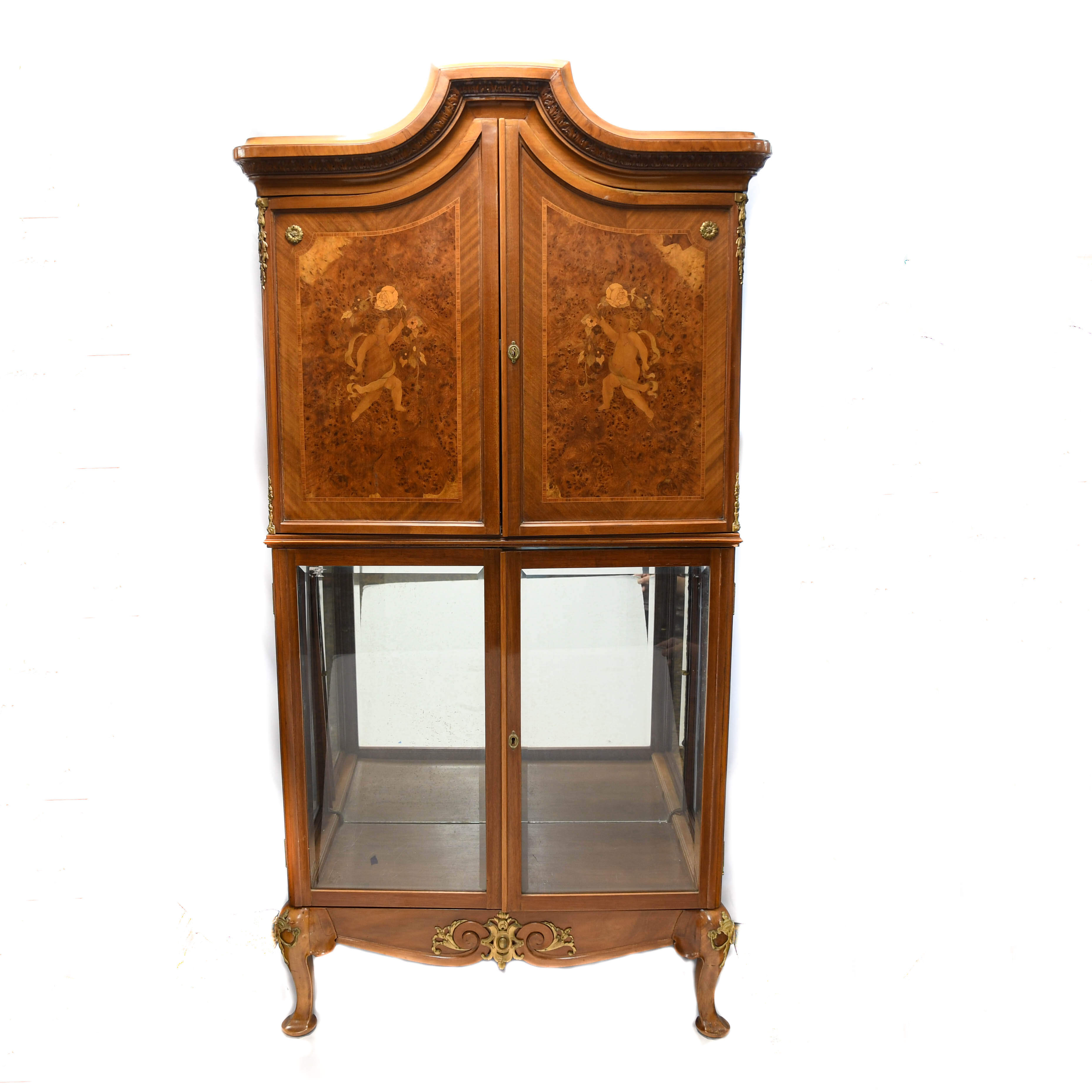 Louis XVI-Style Cherub Marquetry Vitrine Cabinet-1