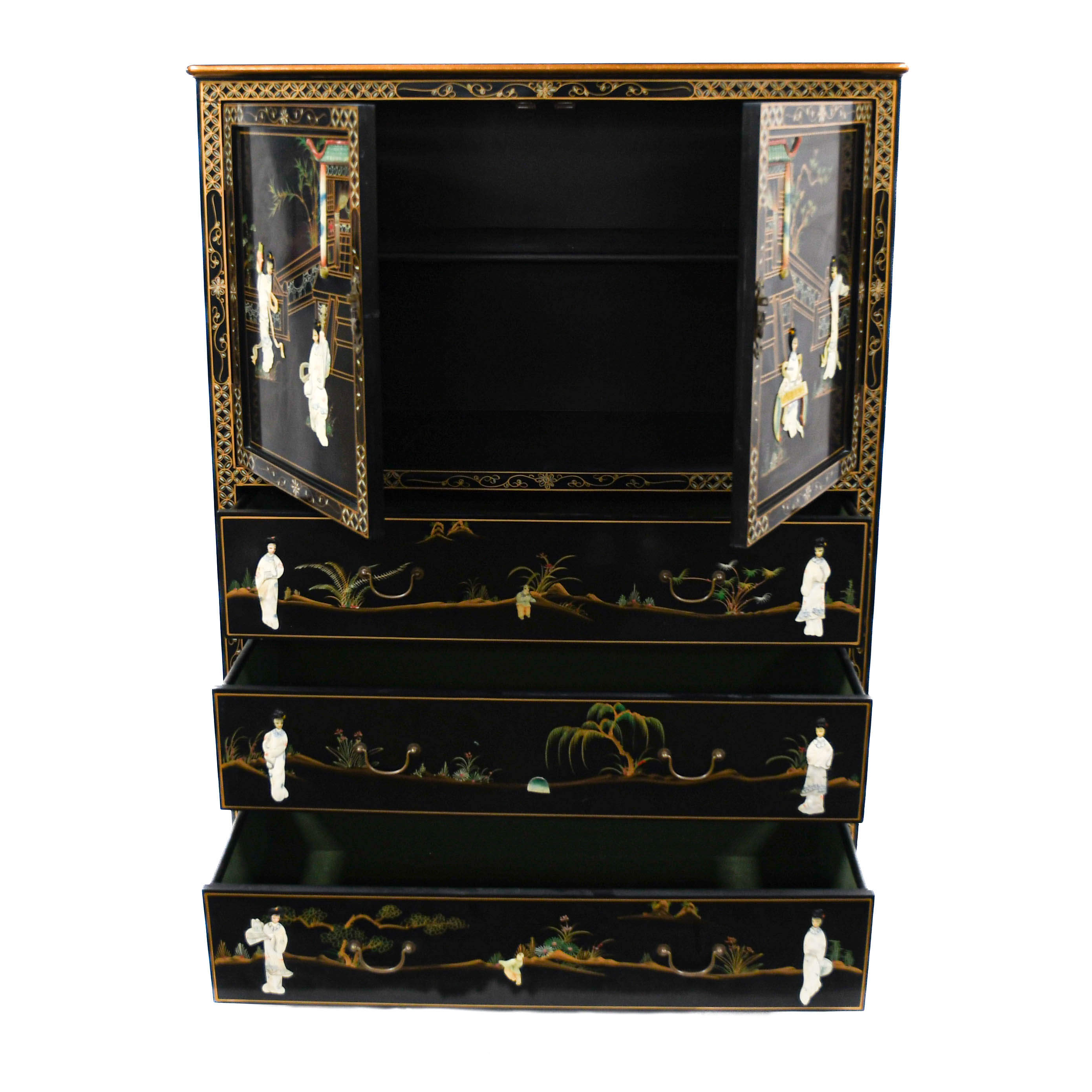 Chinese Black Locker and Mother of Pearl Cabinet-3