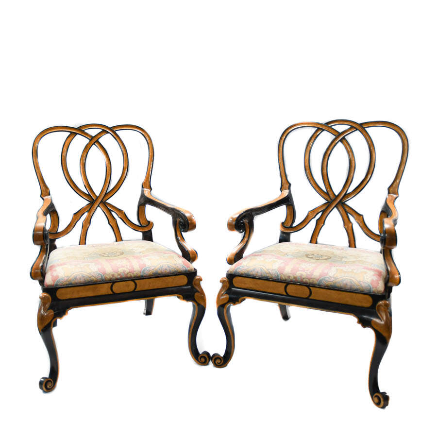 Pair of Georgina Ribbon Back Arm Chairs-1