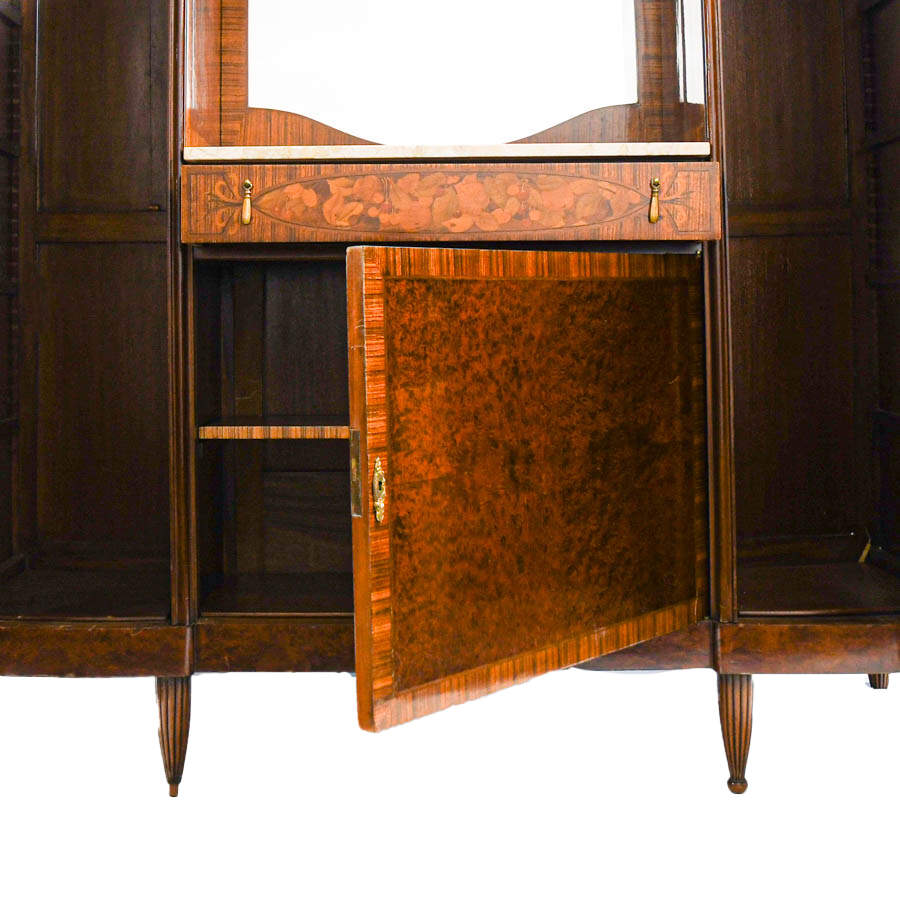 French Gilded Bronze Marquetry Marble Top Vitrine Cabinet-4