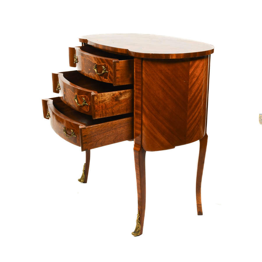 French Louis XV Style Three Drawer Chest with Floral Marquetry Inlays-5