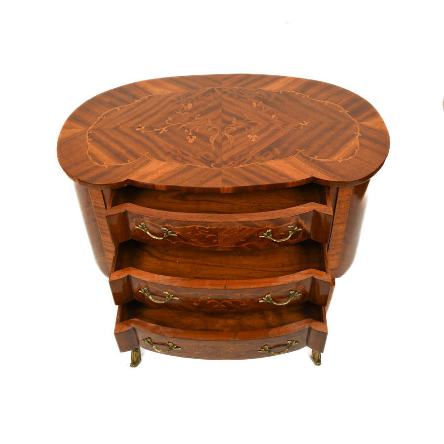 French Louis XV Style Three Drawer Chest with Floral Marquetry Inlays-4