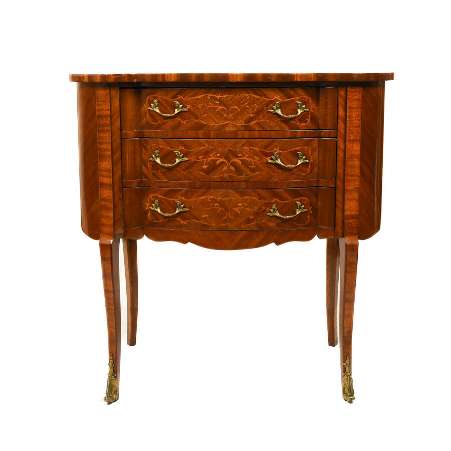 French Louis XV Style Three Drawer Chest with Floral Marquetry Inlays-1