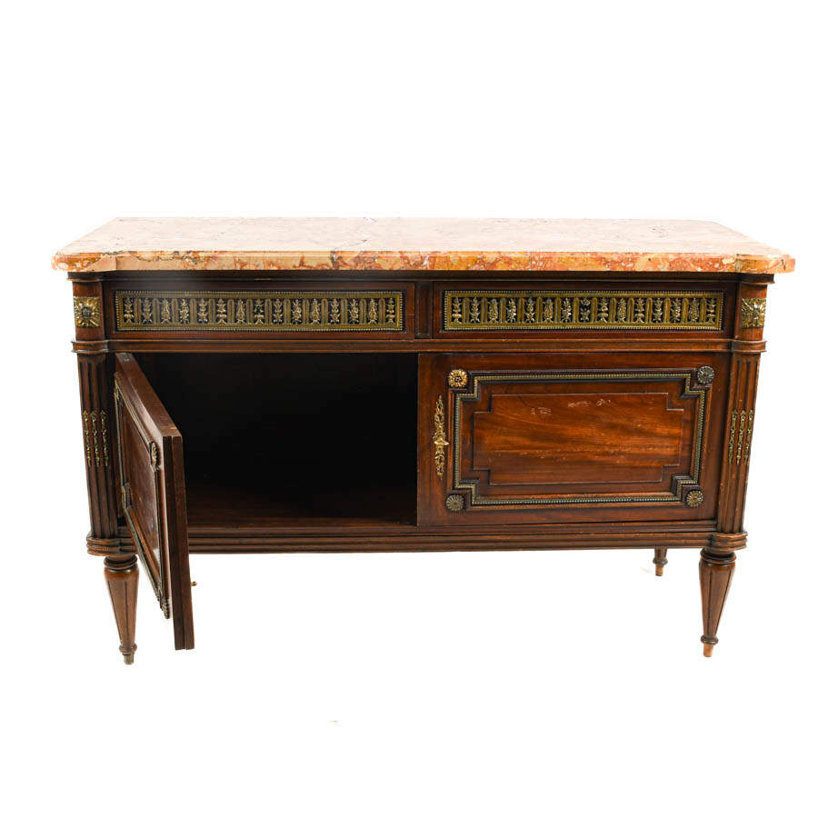 Antique French Walnut and Marble Top Cabinet-4