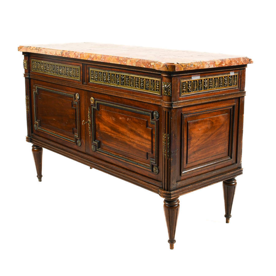 Antique French Walnut and Marble Top Cabinet-2