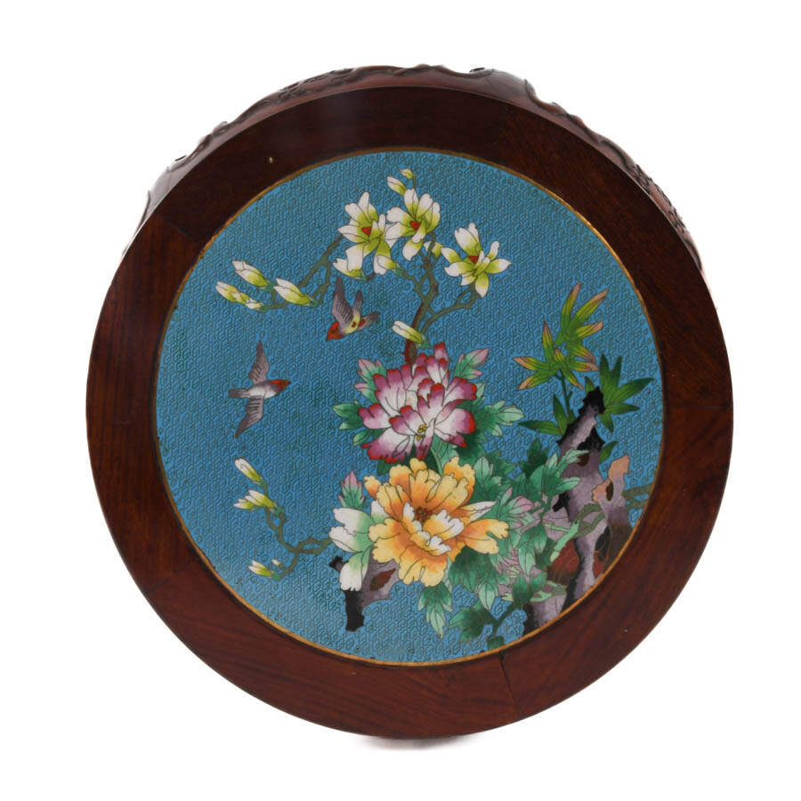 Chinese Cloisonné Inlaid and Rosewood Side Table-4