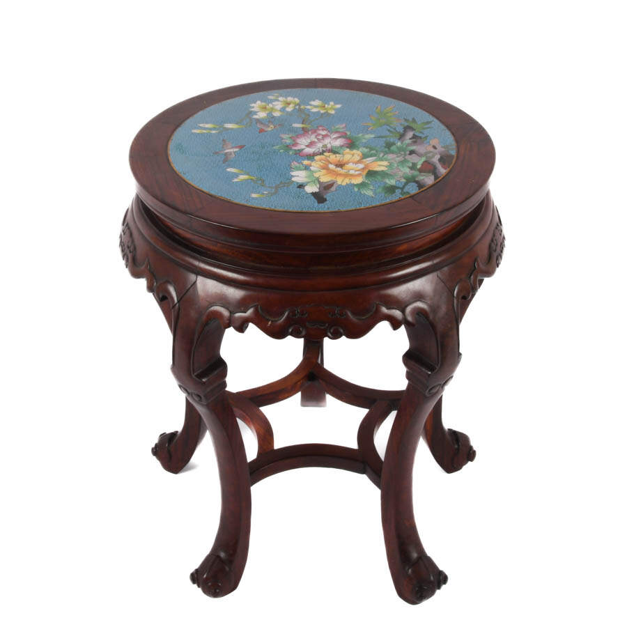 Chinese Cloisonné Inlaid and Rosewood Side Table-3