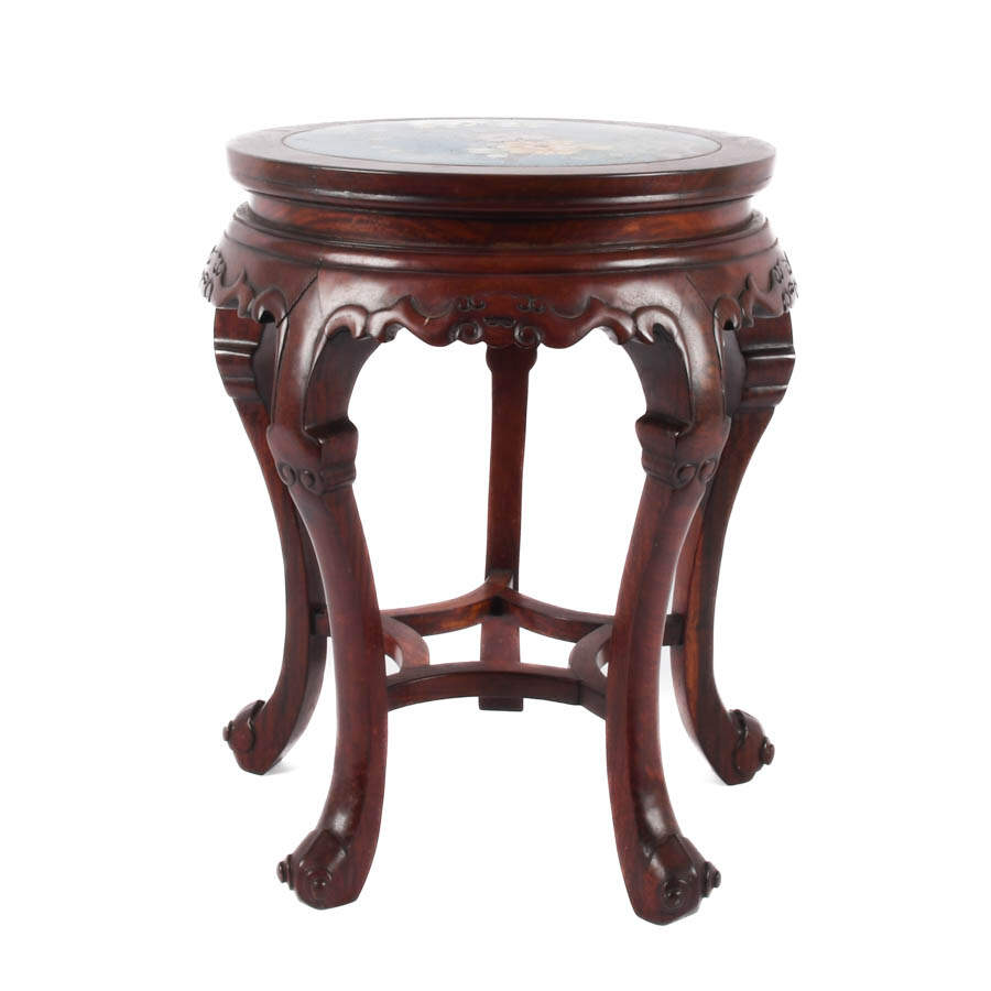 Chinese Cloisonné Inlaid and Rosewood Side Table-1