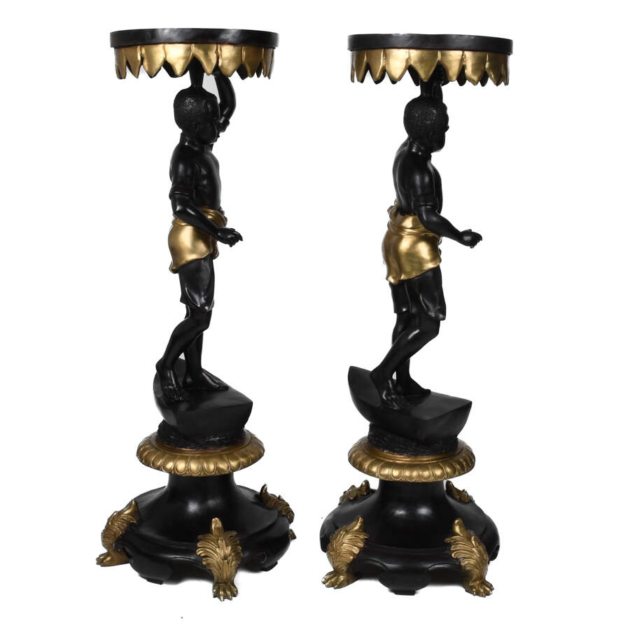 Pair of Bronze and Gilt Blackamoor Plant Stands-6