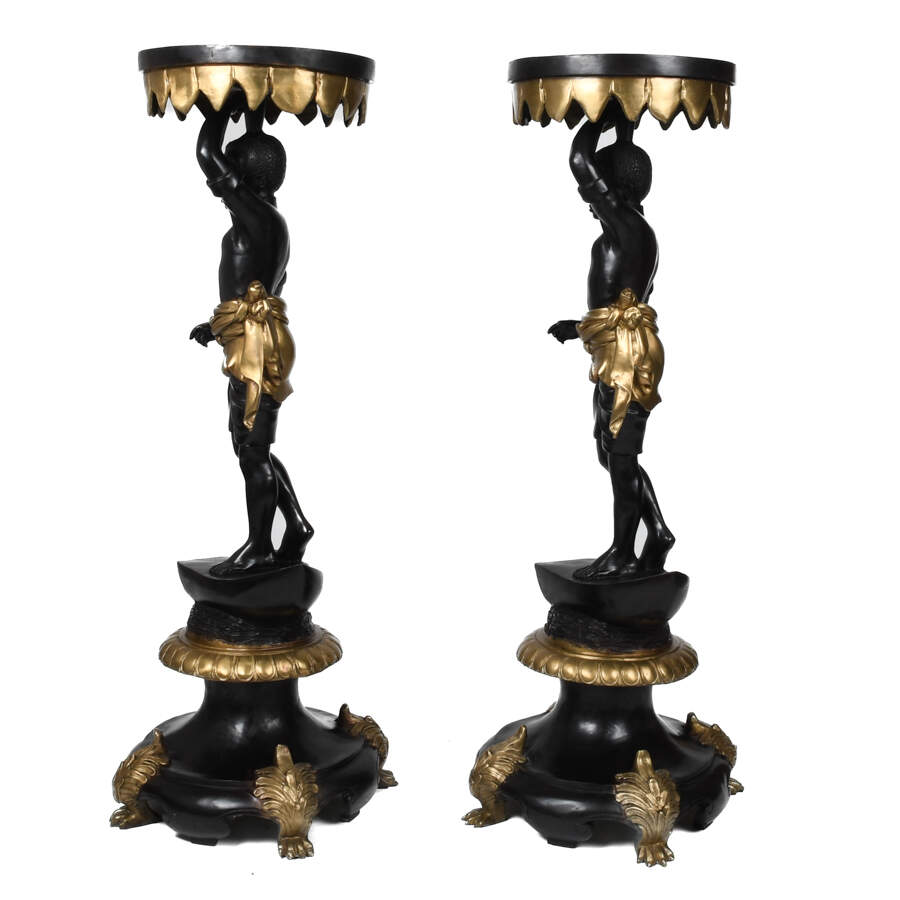 Pair of Bronze and Gilt Blackamoor Plant Stands-4