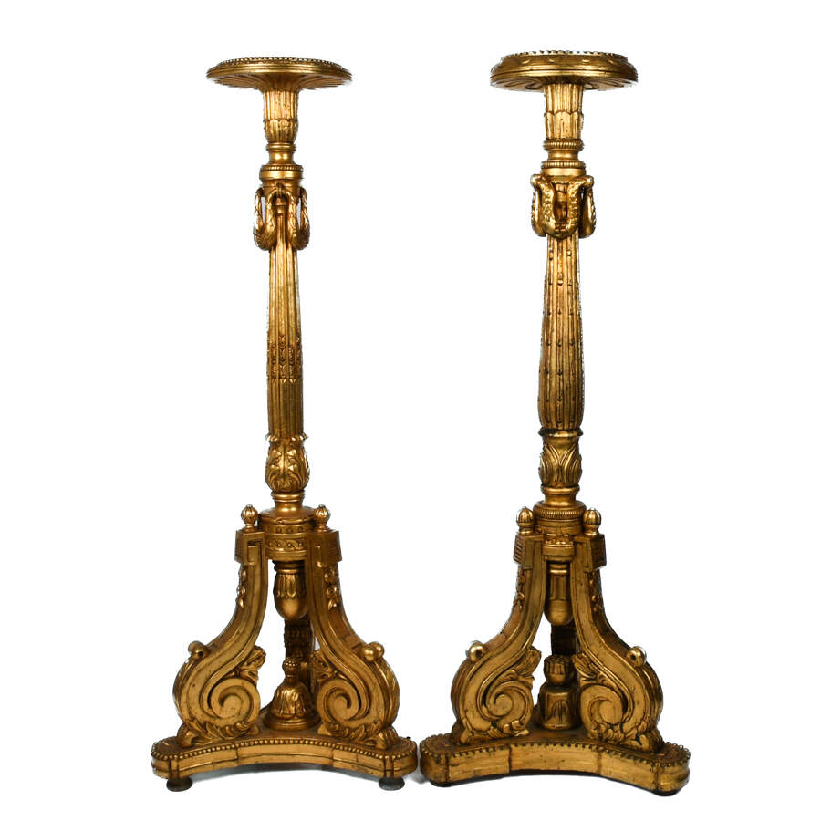 Pair of Carved and Gilded Wood Pedestals-1