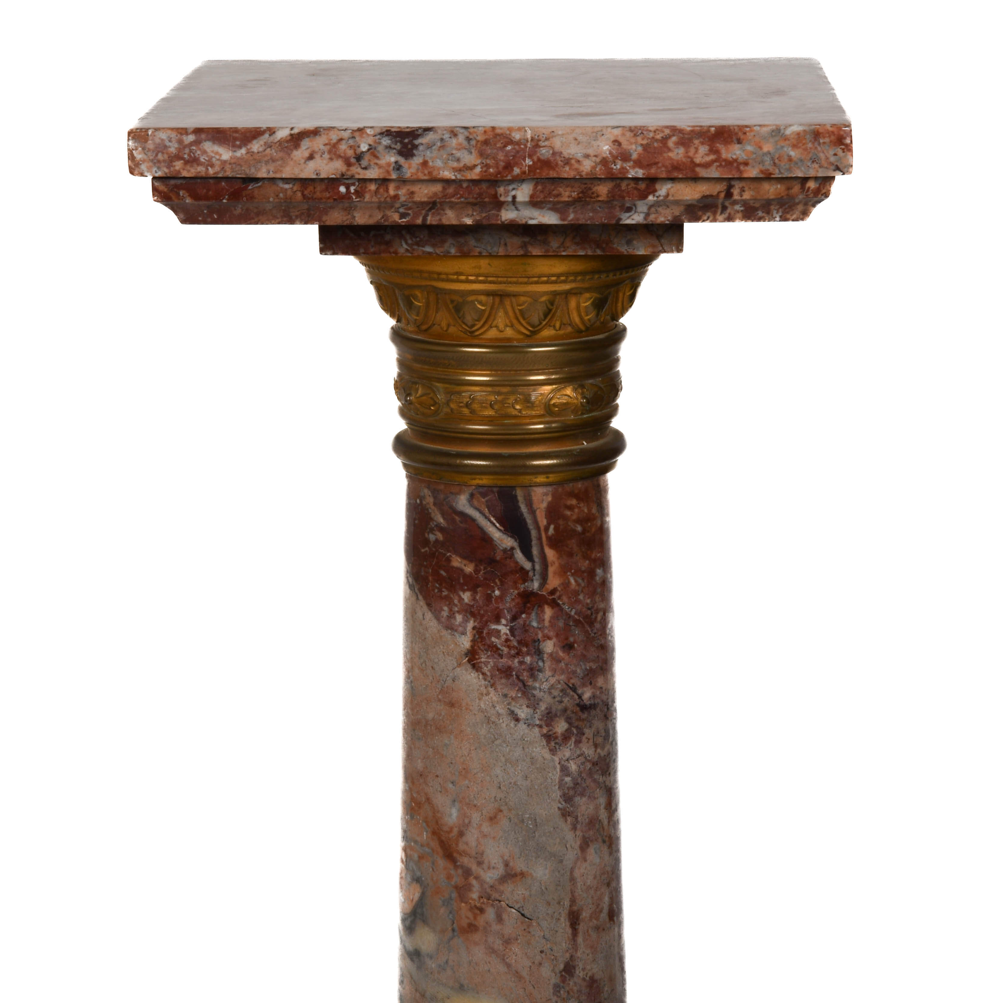 Carved Rouge Marble and Ormolu Pedestal-3