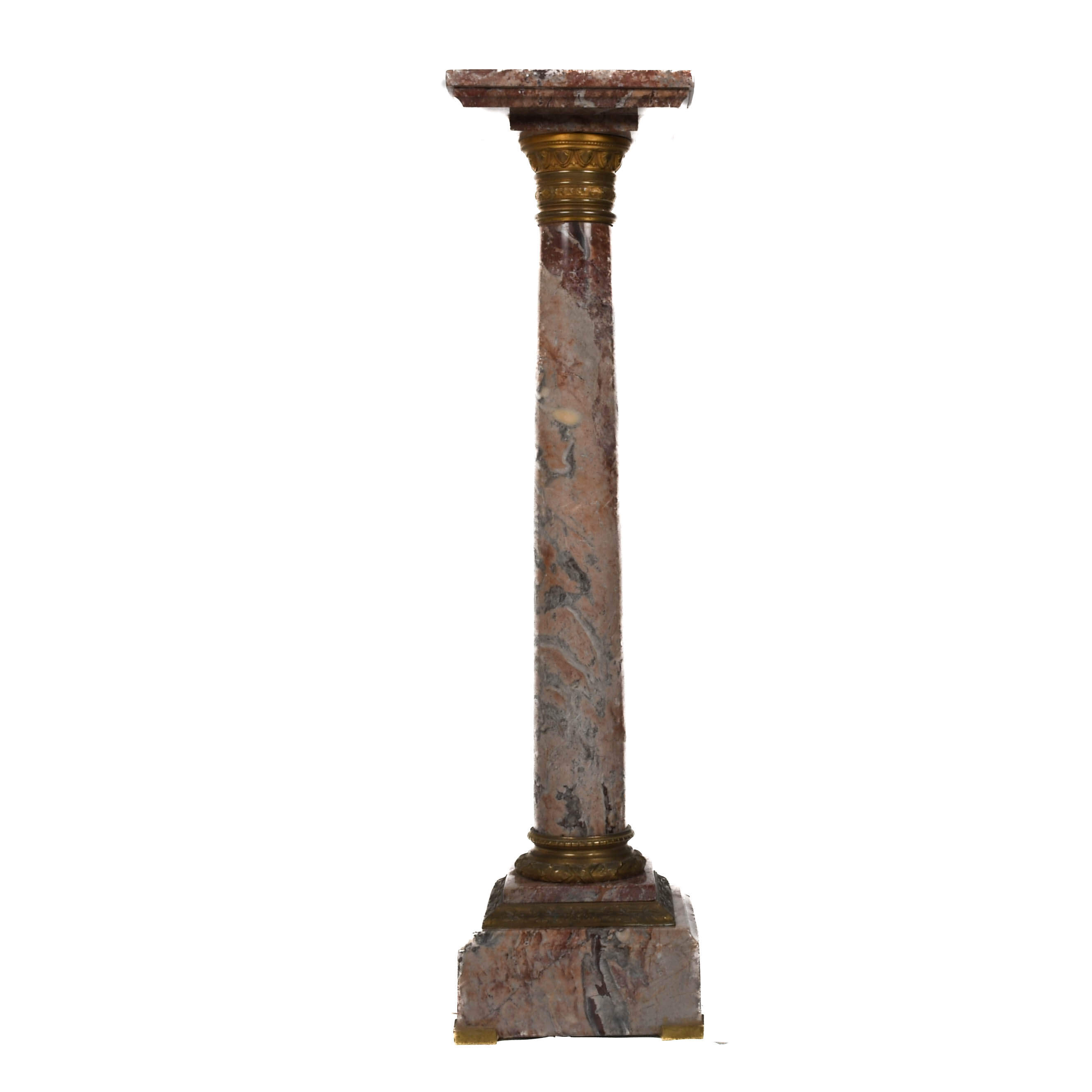 Carved Rouge Marble and Ormolu Pedestal-1