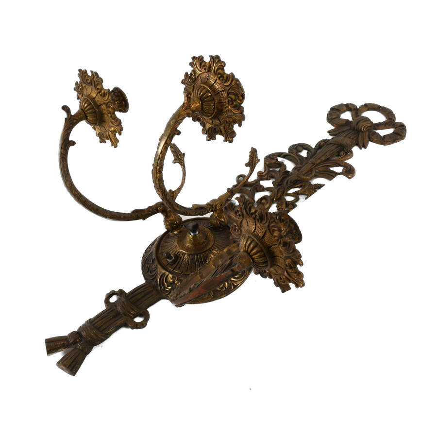 Antique Oversized Brass Ornate Wall Sconce-6