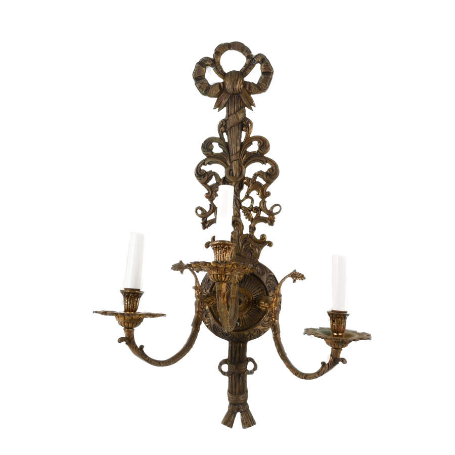 Antique Oversized Brass Ornate Wall Sconce-1