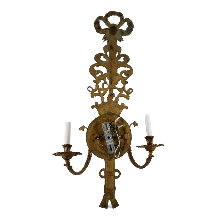 Antique Oversized Brass Ornate Wall Sconce-4